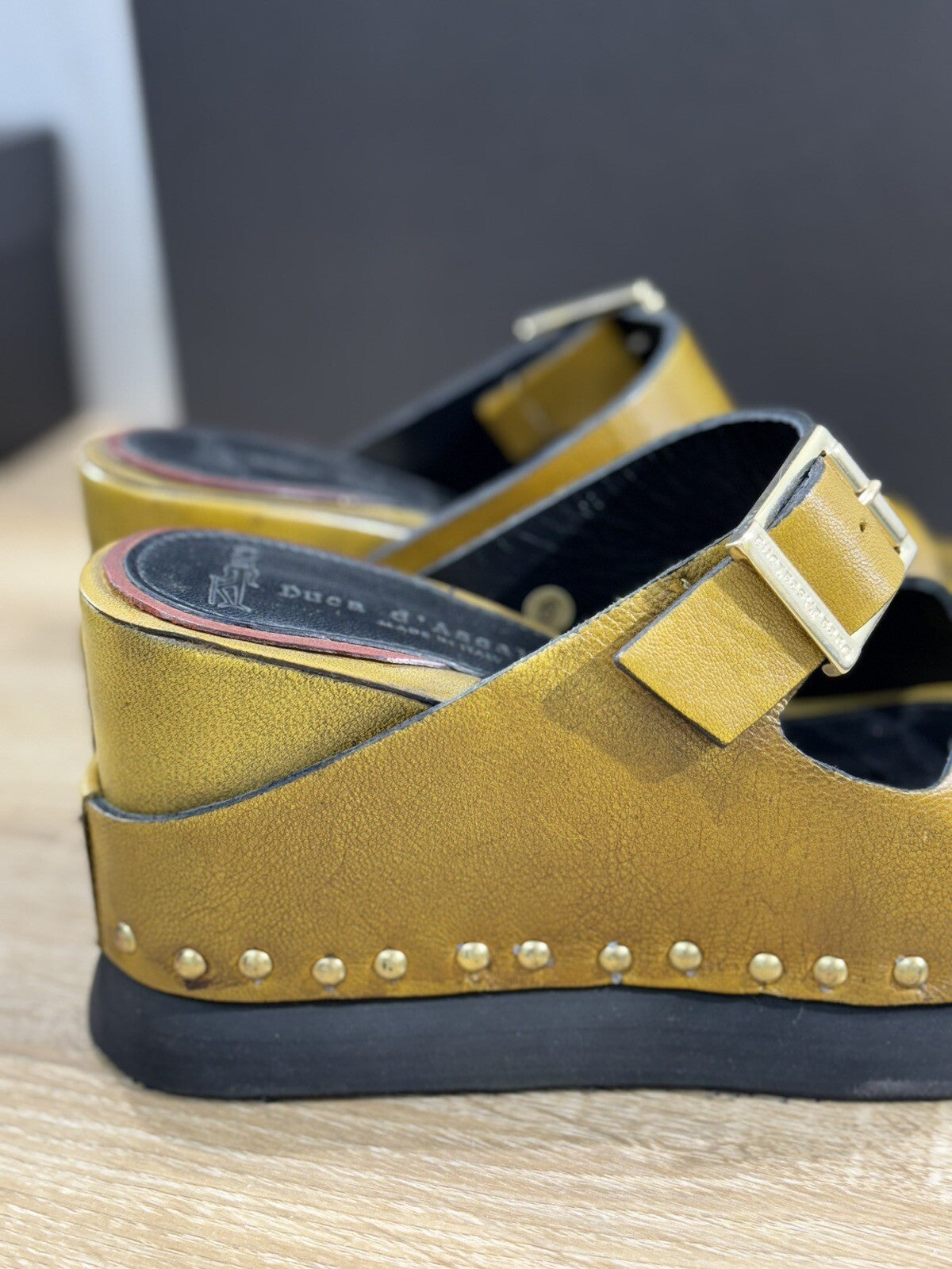 Duca D’ascalona Sandalo Zeppa Lord Donna Fatto A Mano Pelle Senape 36