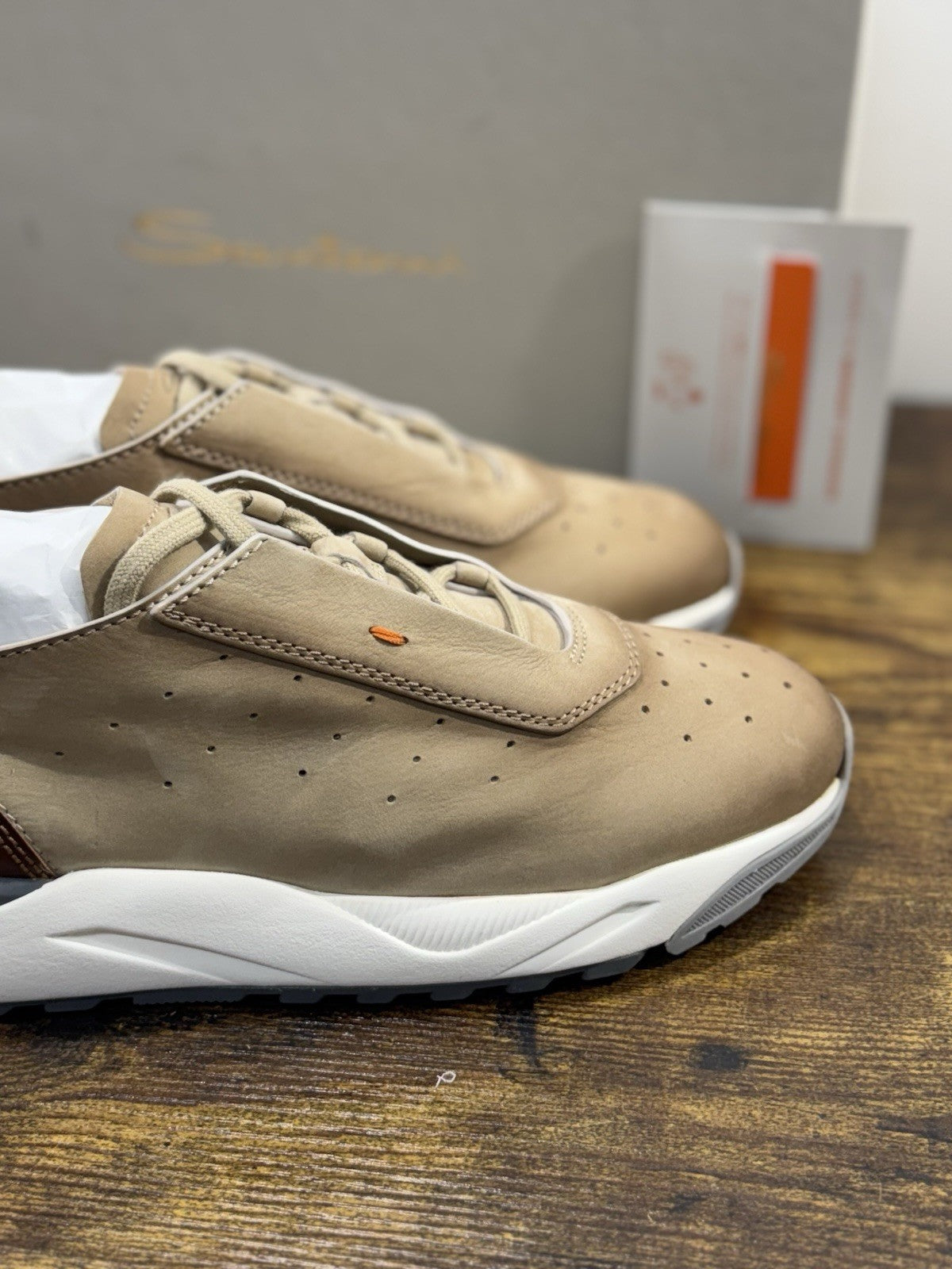 Santoni Sneaker Pelle Nabuk Beige Luxury Men Santoni Shoes Icon Uomo 41