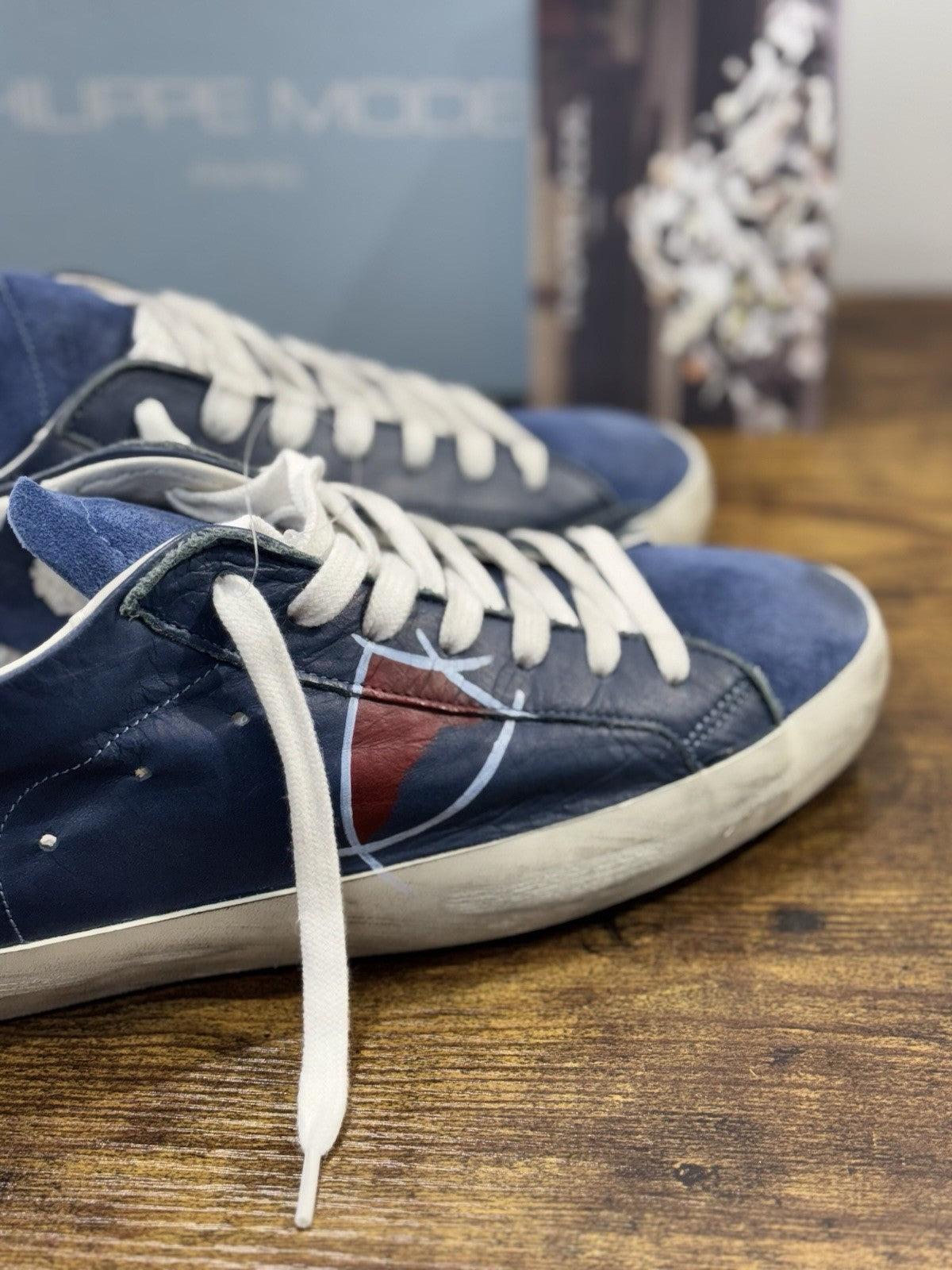 Philippe Model Sneaker Uomo Classic Low Pelle E Suede Blu 45