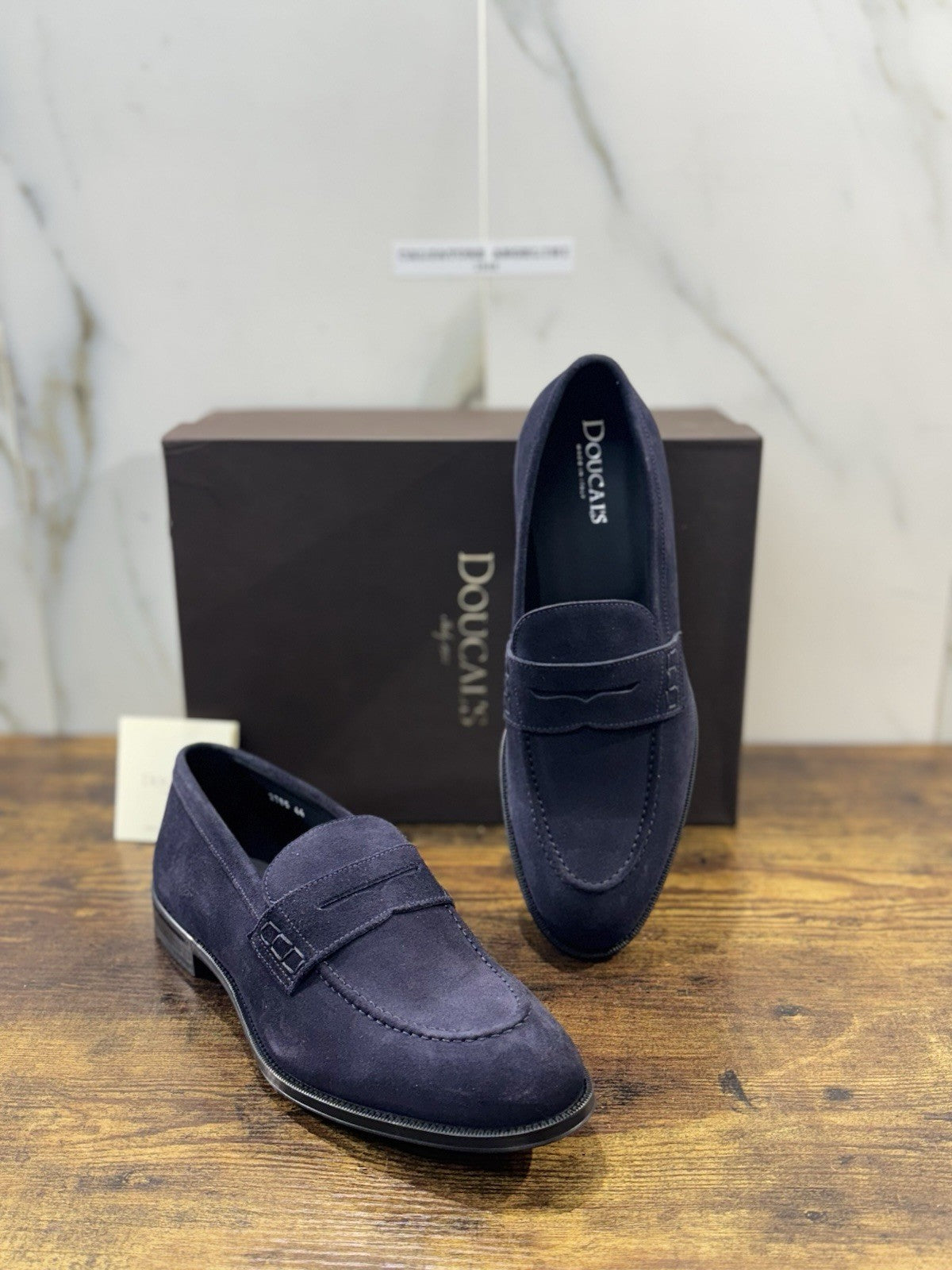 Doucal’s Mocassino Suede Blu Fondo Gomma Luxury Doucal’s Uomo 43