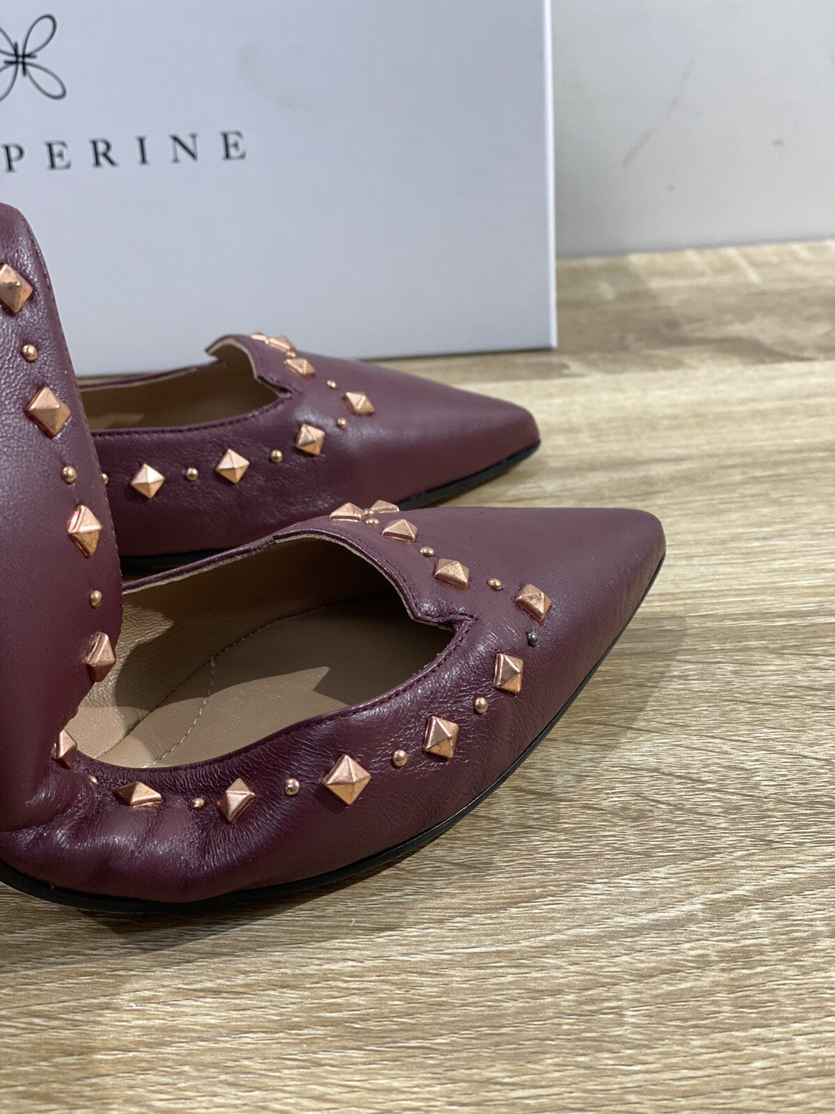 Prosperine Ballerina donna Pelle Bordo’ Borchie Sacchetto costruction 37