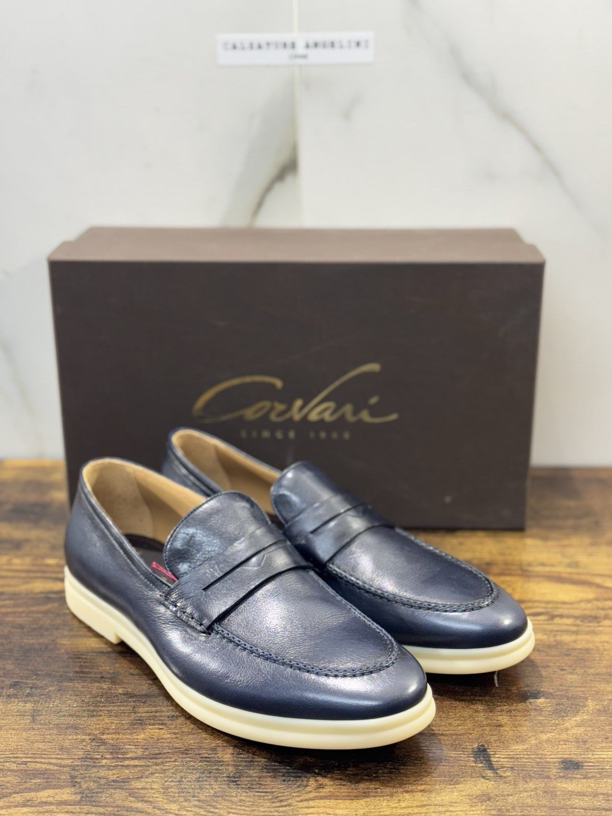 Corvari Scarpa Uomo Mocassino Summer Walk Pelle Blu Casual Corvari Uomo 45
