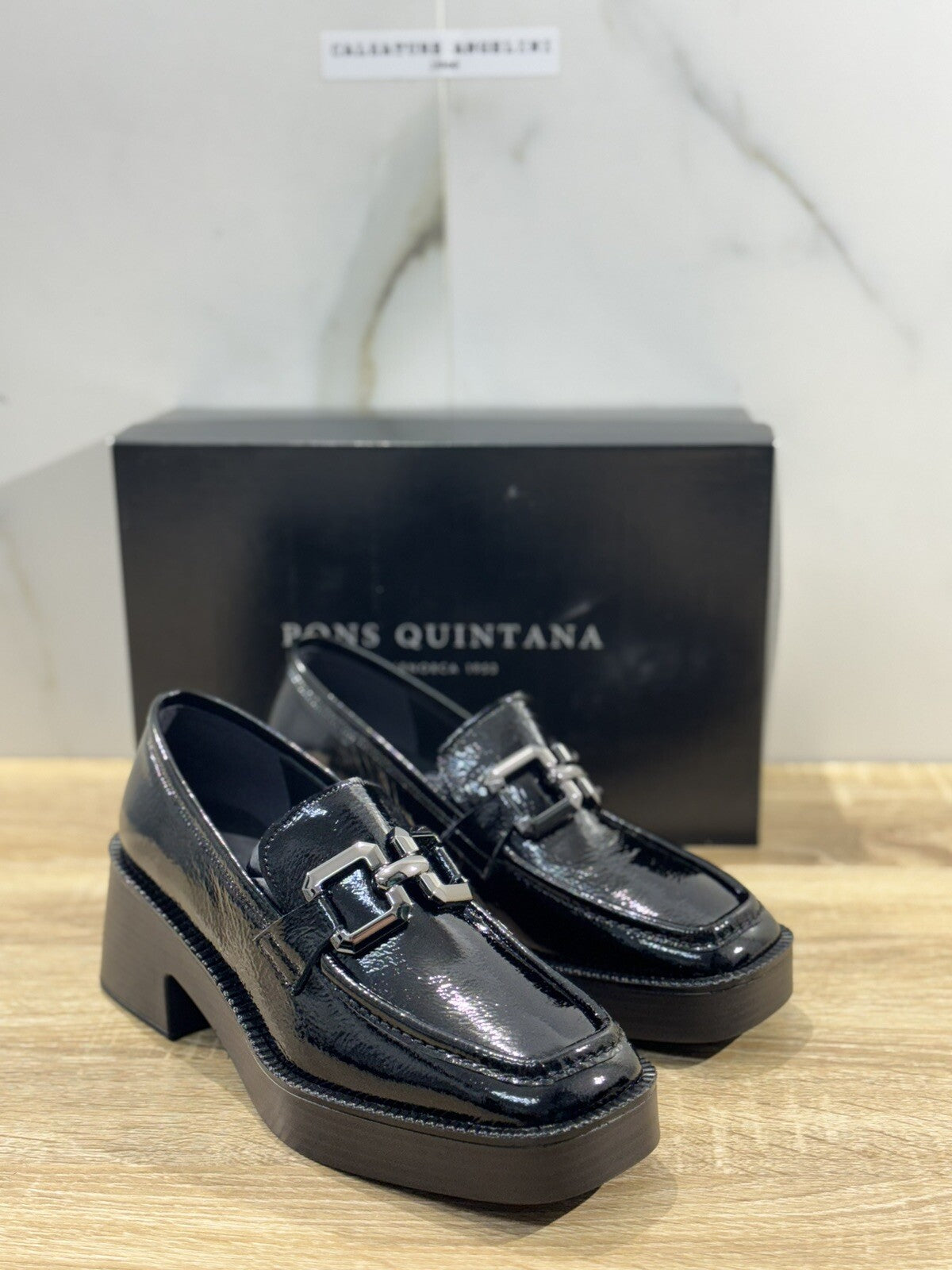 Pons Quintana Mocassino Donna Pelle Nero Con Tacco Casual Loafer 39