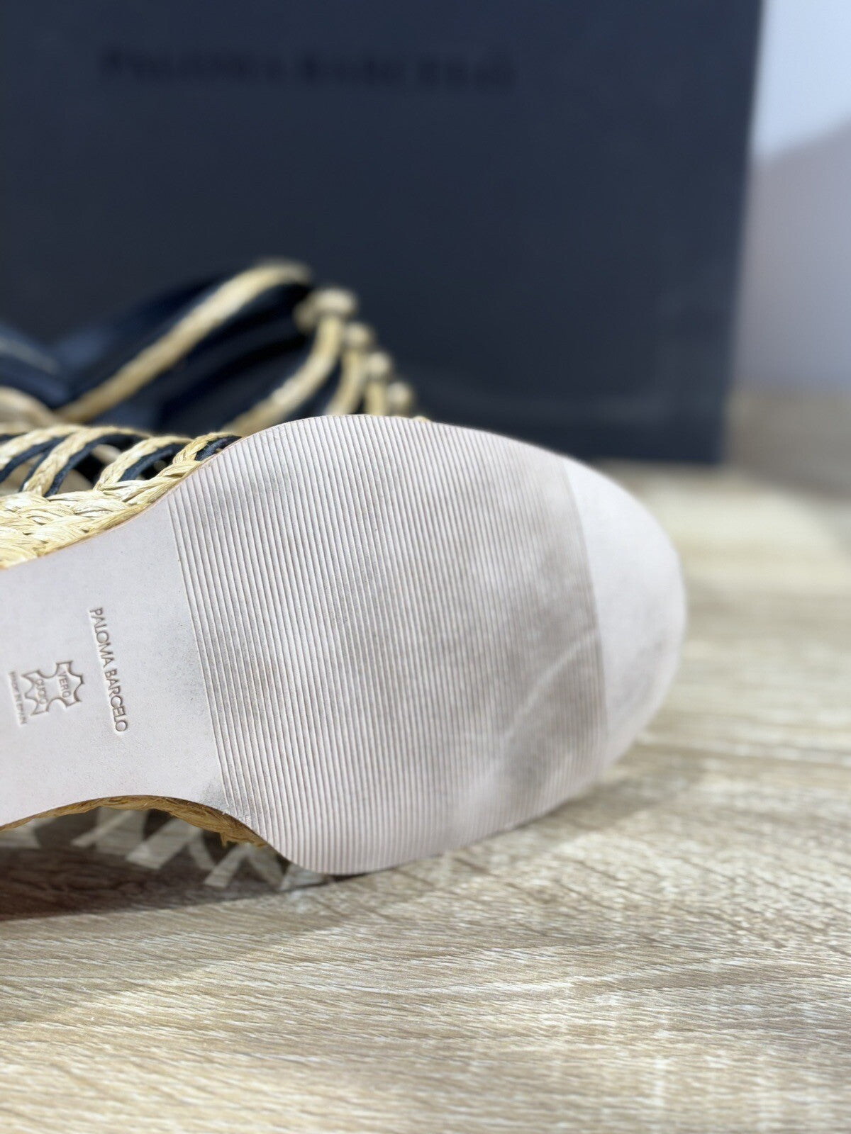 Paloma BARCELO’ Sandalo Donna Calie Pelle Raffia Nero Beige Luxury 38