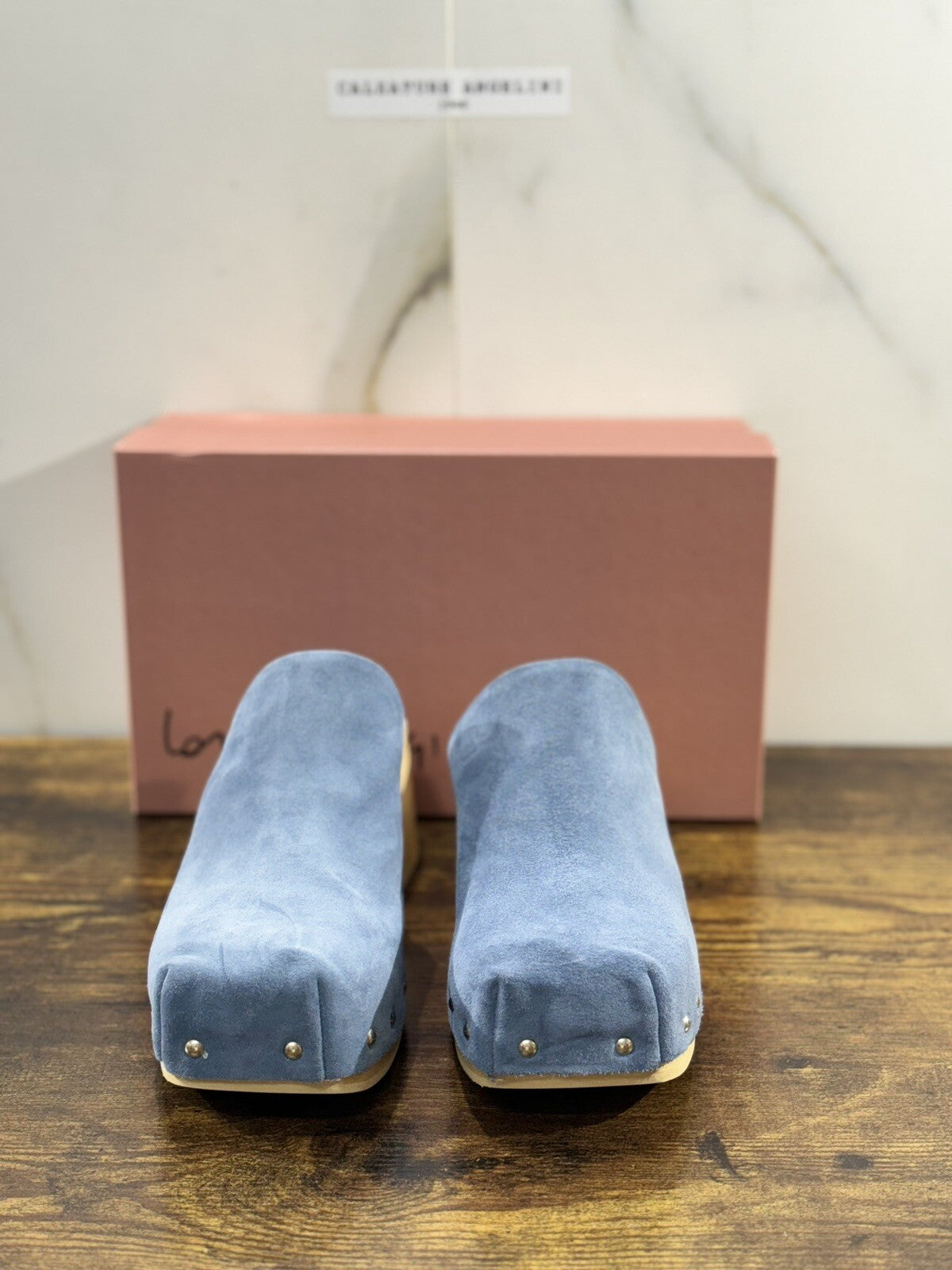 Lorena Paggi Zoccolo Donna In Pelle Jeans Vero Legno Made In Italy 41