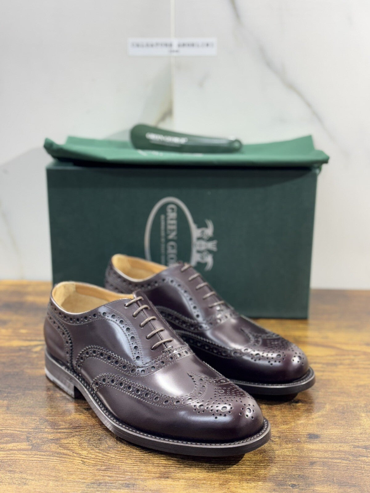 Green George derby Brogue Bordo’ Pelle luxury men Doppio Cuoio 41.5