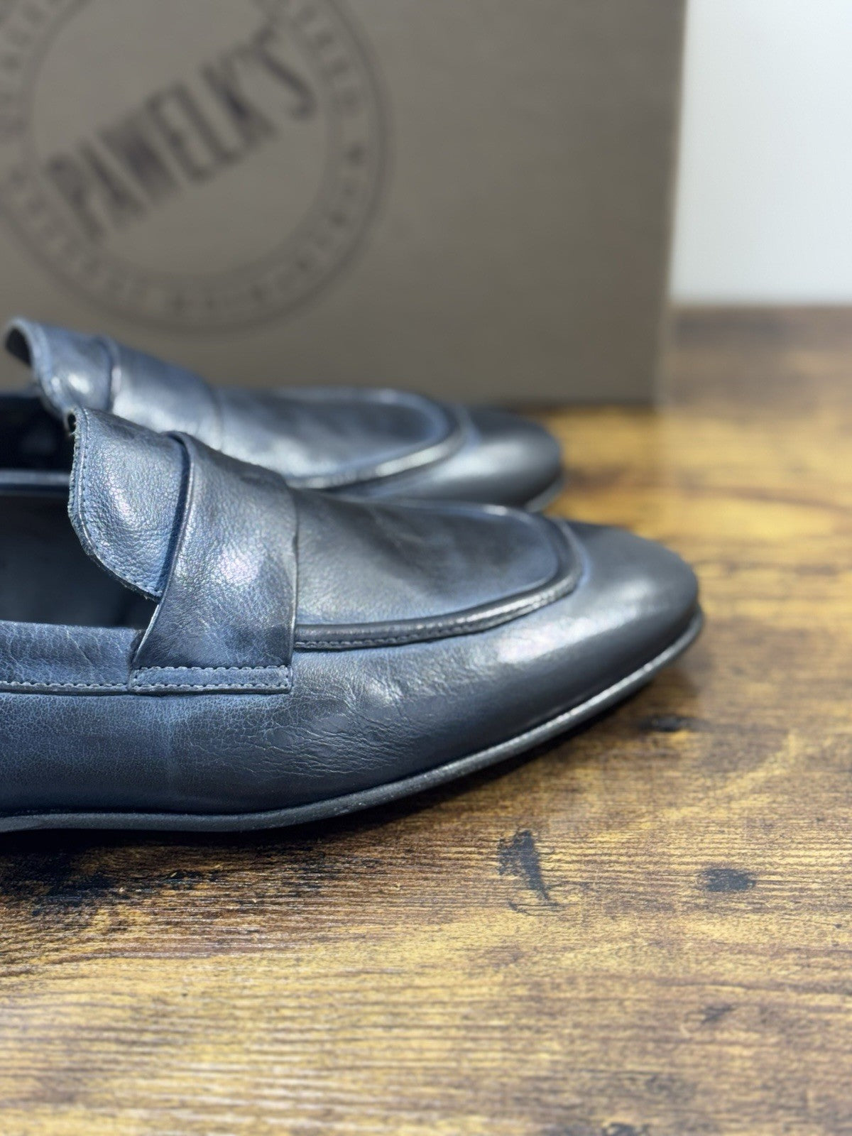 Pawelk’s Mocassino Uomo Pelle Blu Hand Made In Italy Washed 40