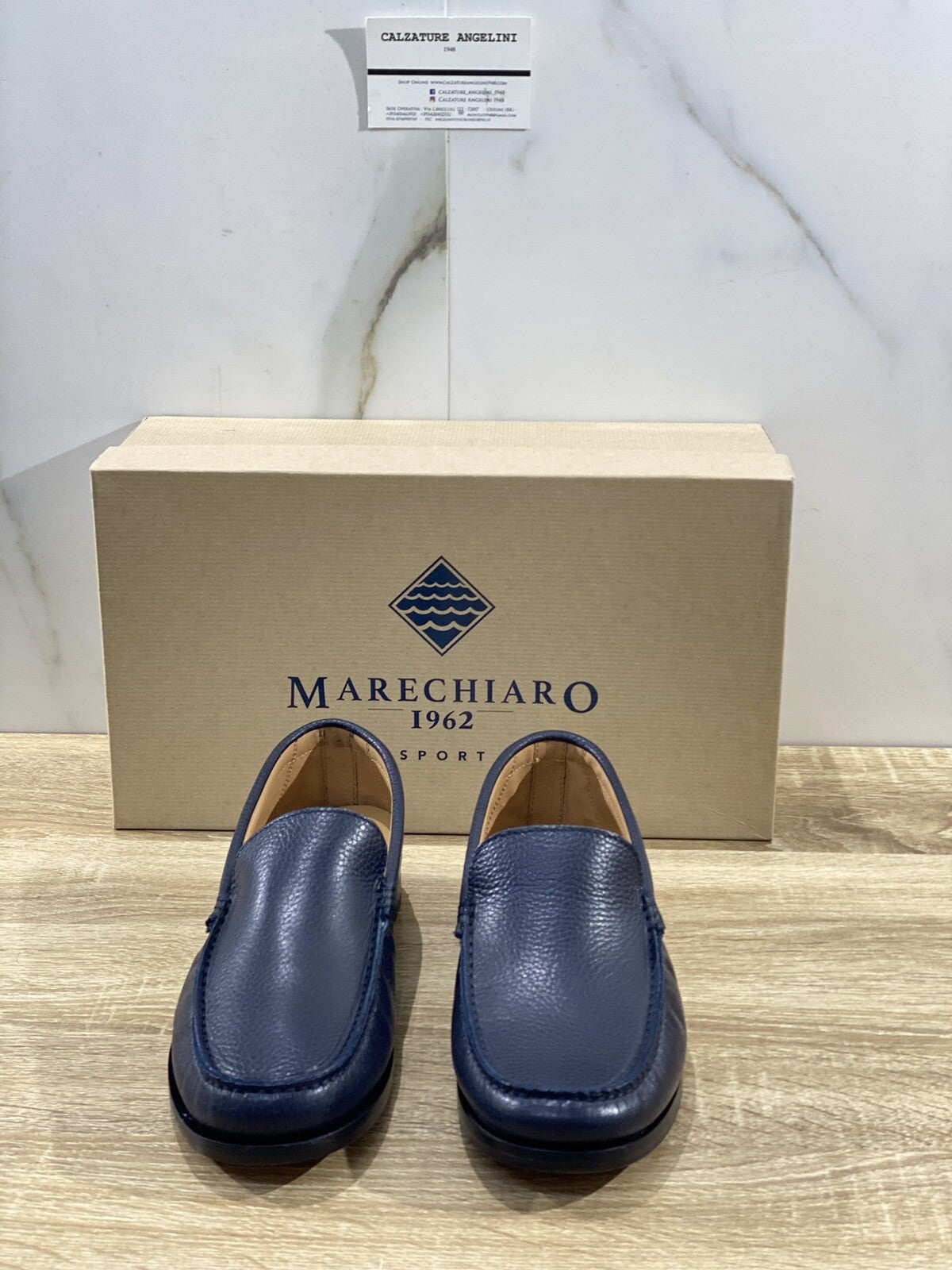 Marechiaro 1962 uomo mocassino pelle bottolata Blu fondo cuoio 45