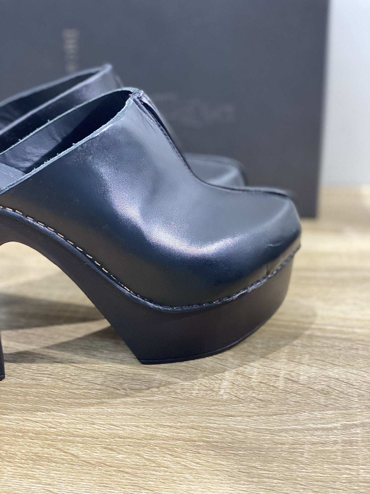Duca D’ascalona Zoccolo Sadie Donna Fatto A Mano Pelle Nera 39