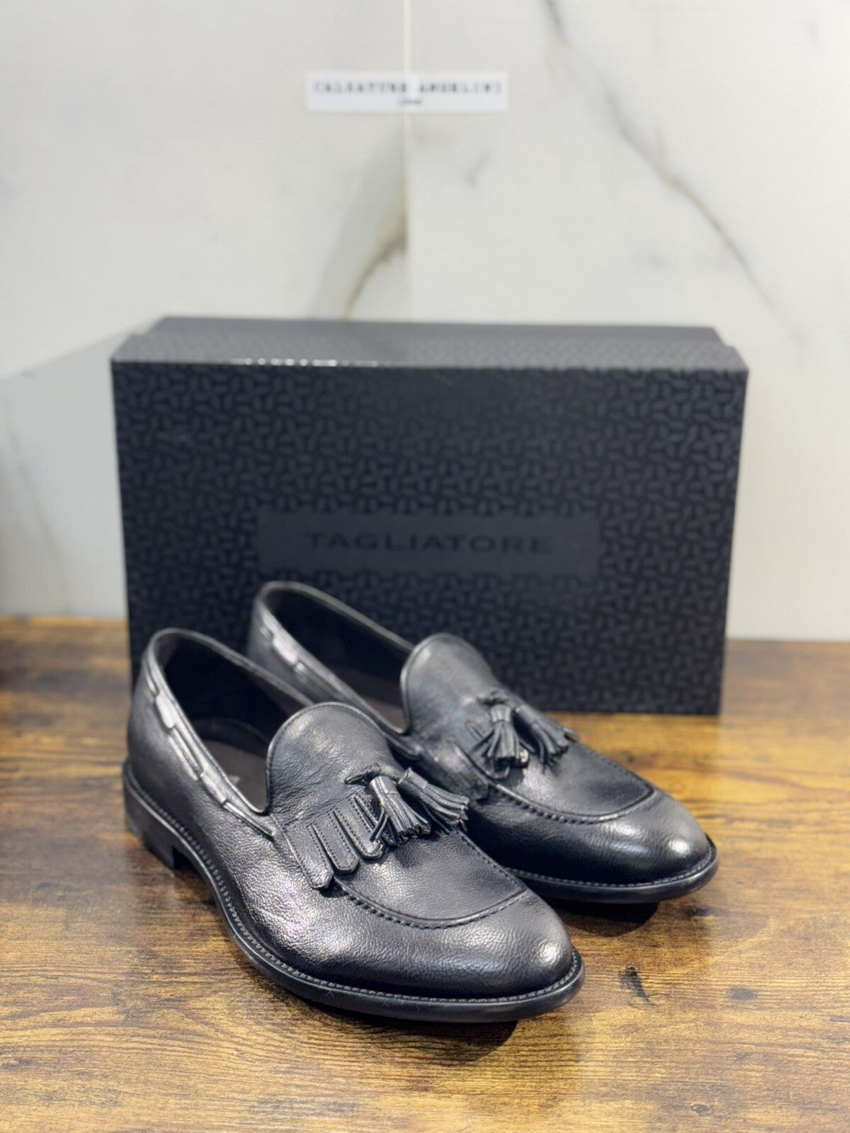 Tagliatore Mocassino Uomo Nappine Pelle Nero Luxury Handmade 42