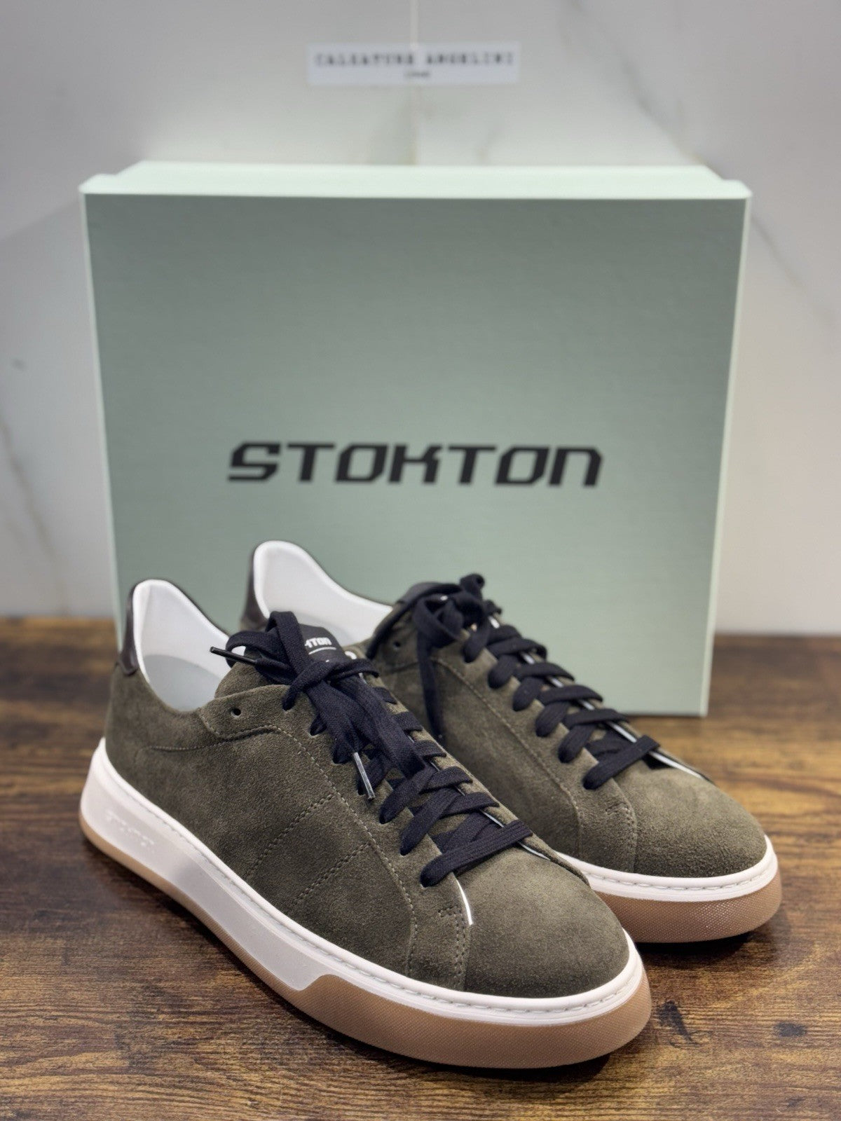 Stokton Sneaker Pelle Suede Verdone 100% Made In Italy Uomo 40