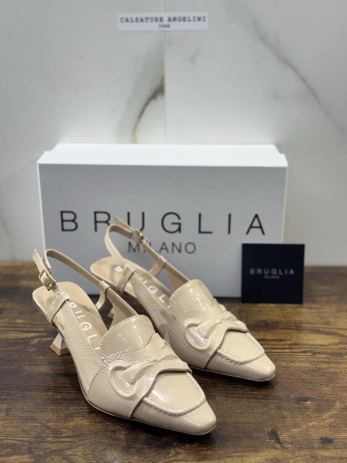 Bruglia Milano Slingback Beige Con Tacco Top Quality Scarpe Donna 37