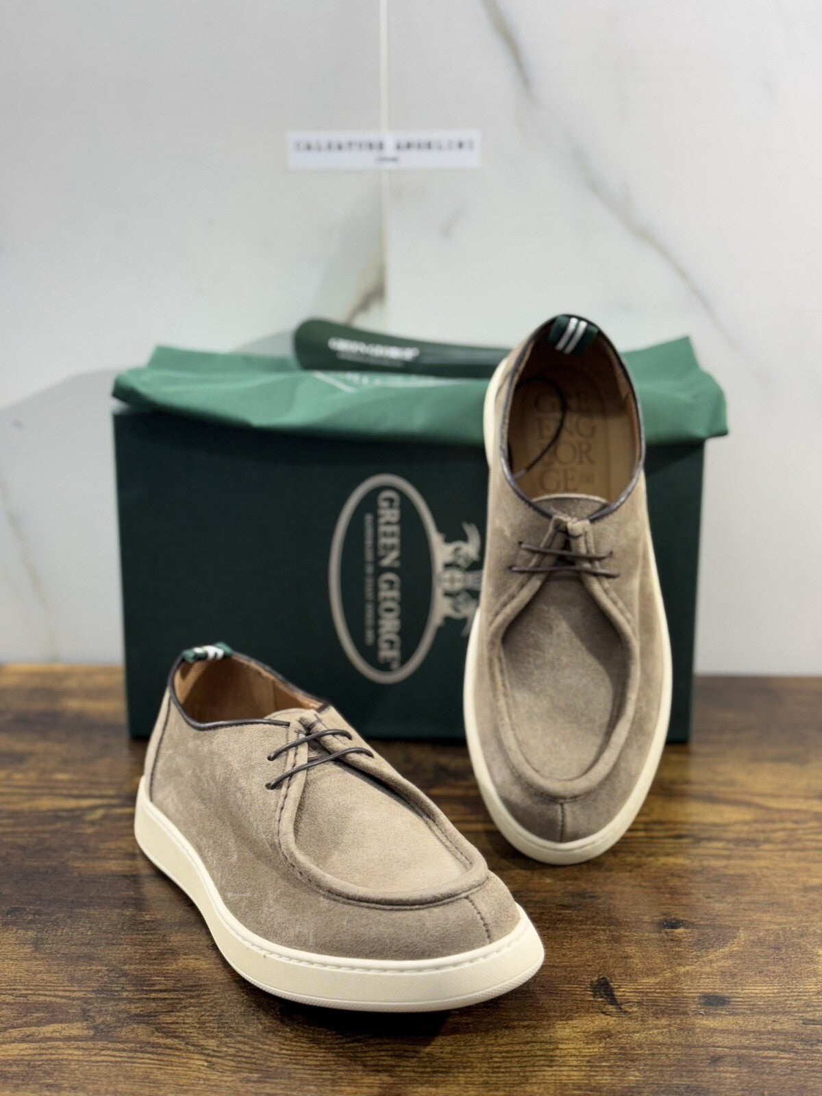 Green George Stringata Paraboot Uomo Suede Beige Luxury Handmade Men 40.5