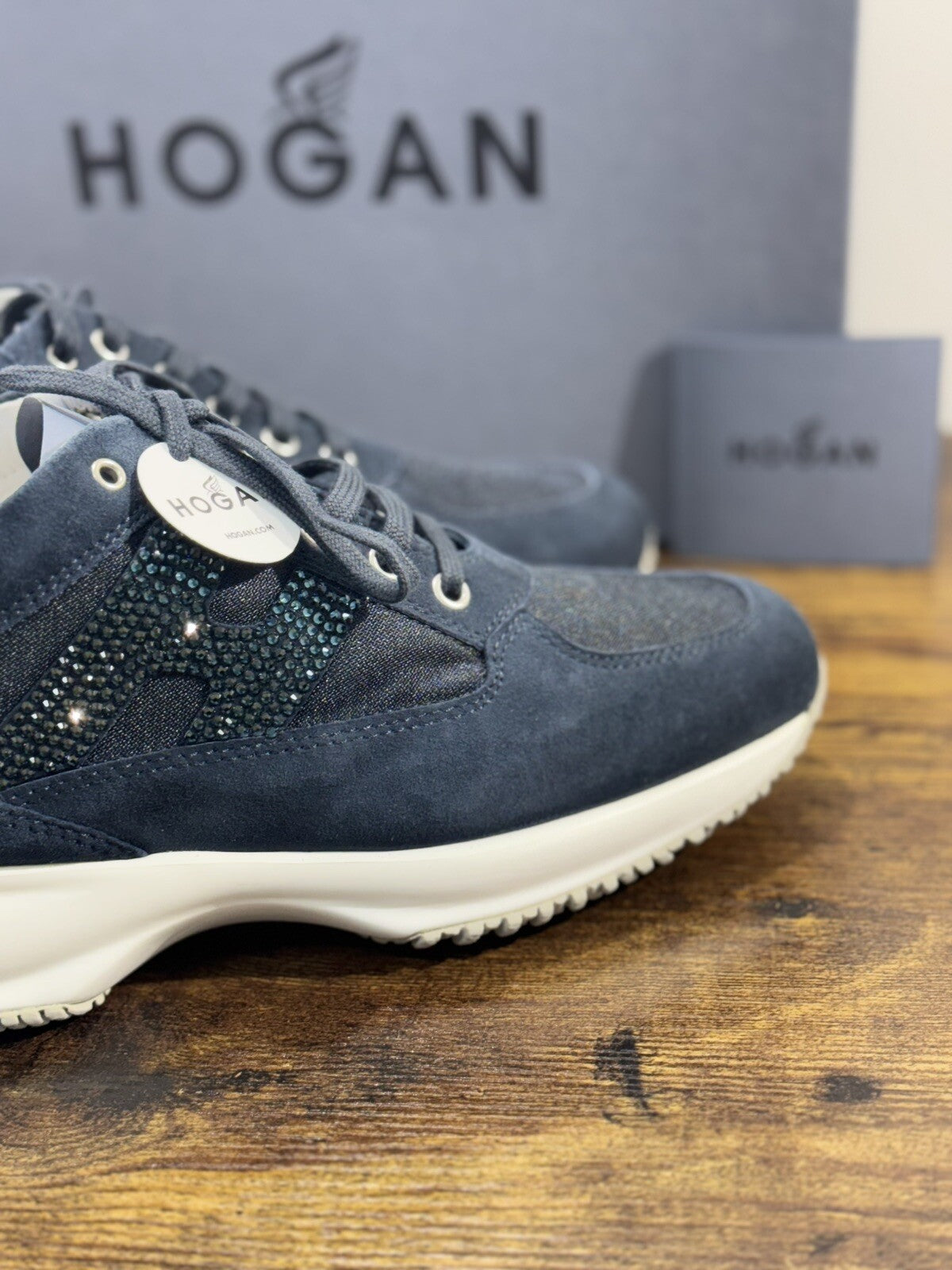 Hogan Interactive Donna Sneaker H Strass Suede Blu Luxury Hogan 39