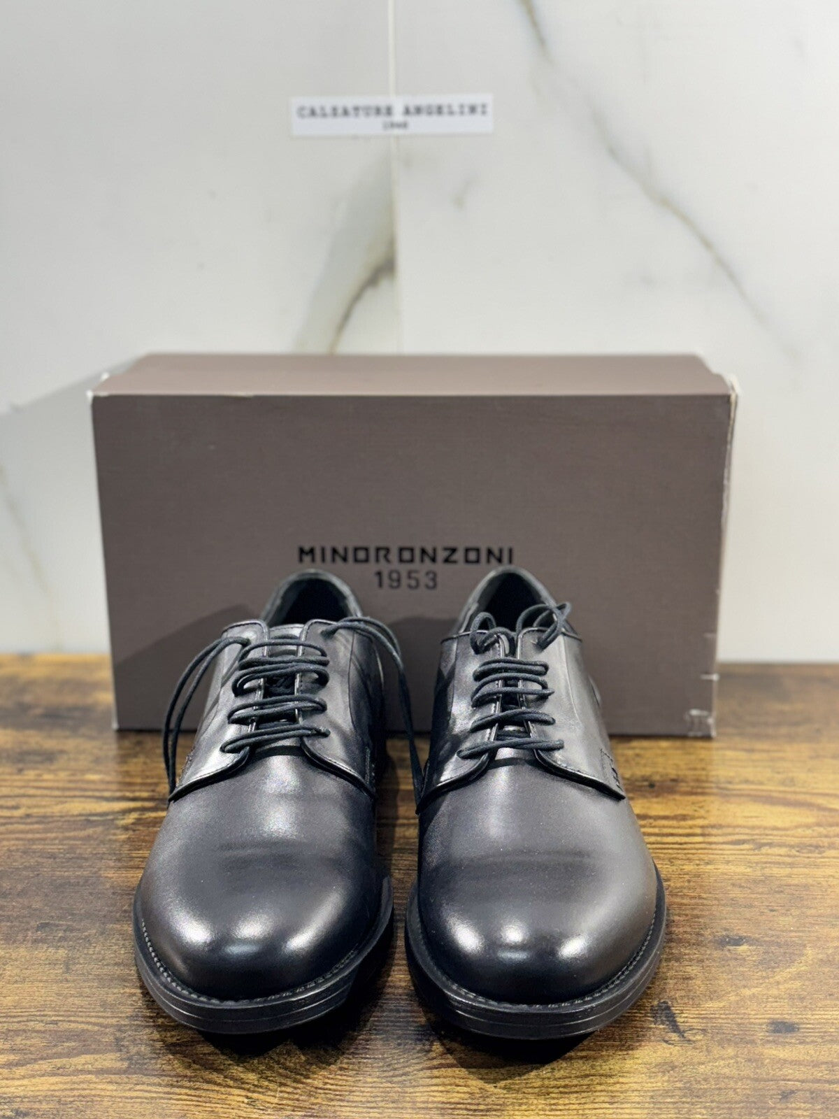 Minoronzoni 1953 Derby Uomo Pelle Nera Fondo Gomma Causal Men Shoe 45