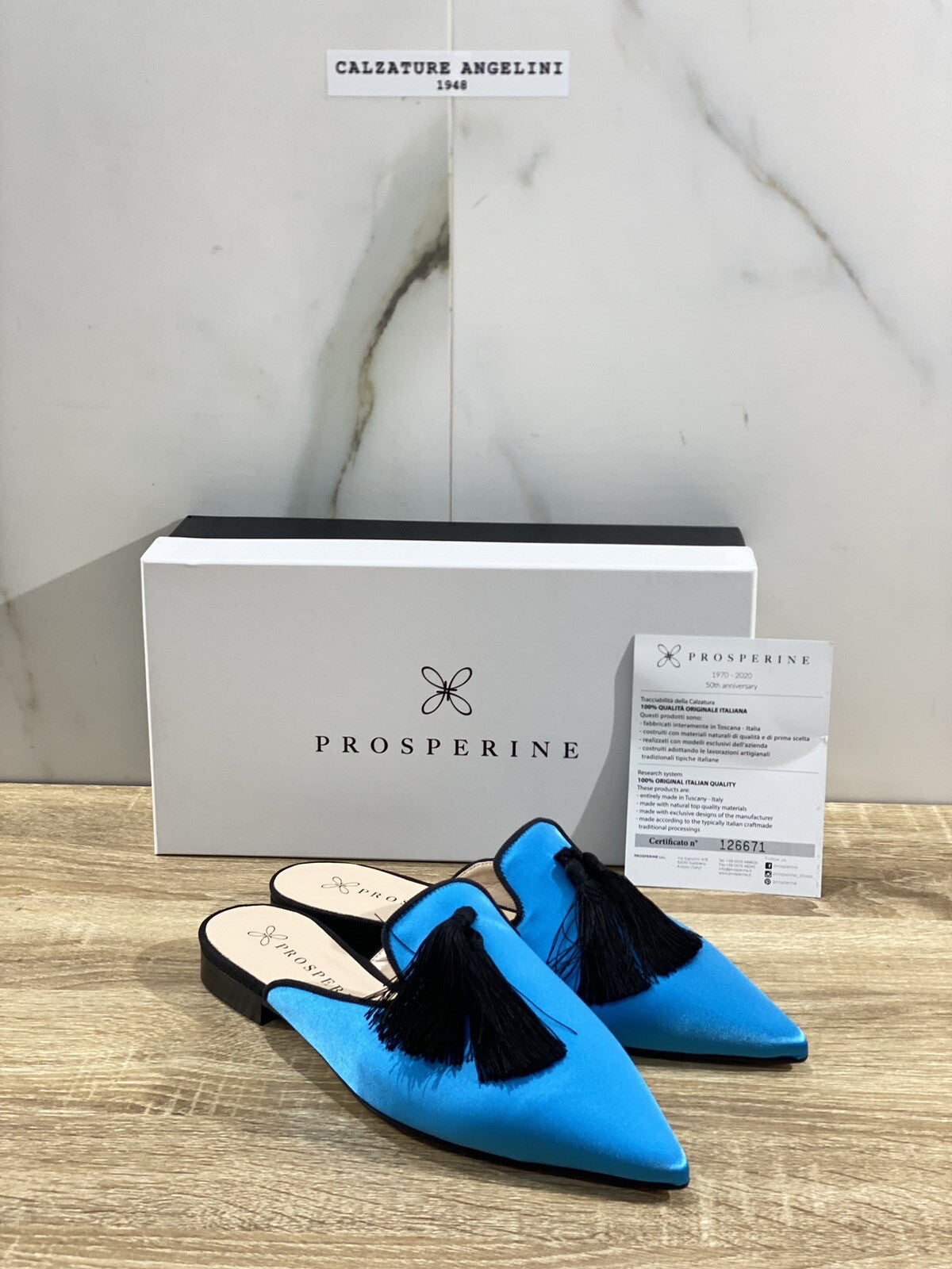 Prosperine Donna Sabot Lavorazione Sacchetto Raso Celeste Nero 37.5