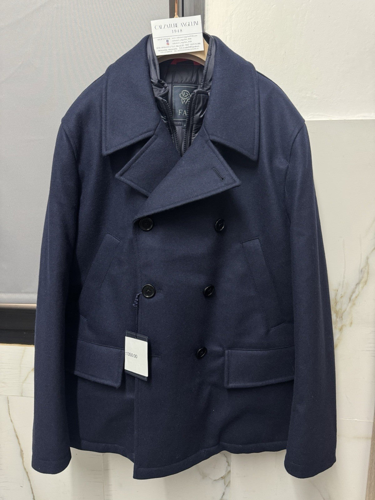 Fay Caban Doppio Petto Misto Cashmere Luxury Fay Coat Blu Uomo XL