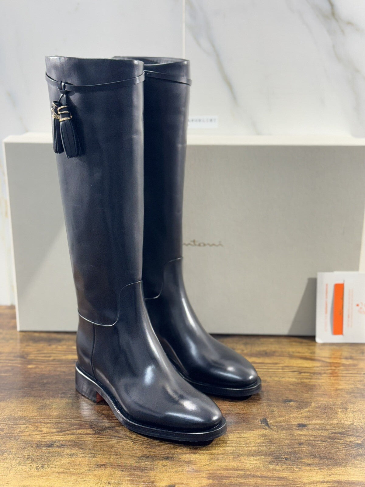 Santoni Stivali Donna In Pelle Anticata A Mano Luxury Woman Boot Santoni 37.5