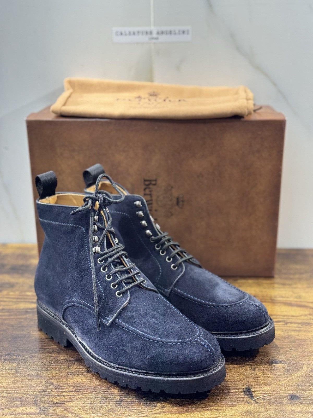 Berwick 1707 Stivaletto Uomo Suede Blu Fondo Vibram Casual Boot 40