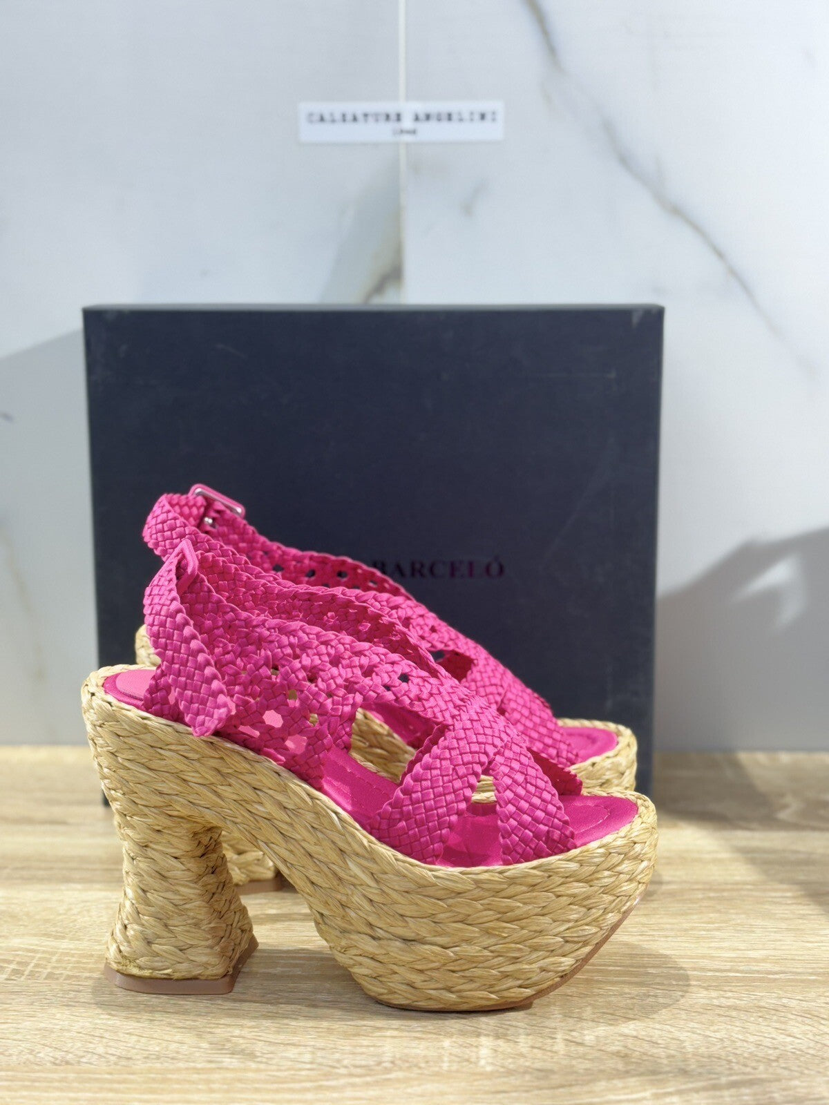 Paloma BARCELO’ Sandalo Donna Xia Pelle Intreccio Fuxia Luxury Shoes 40