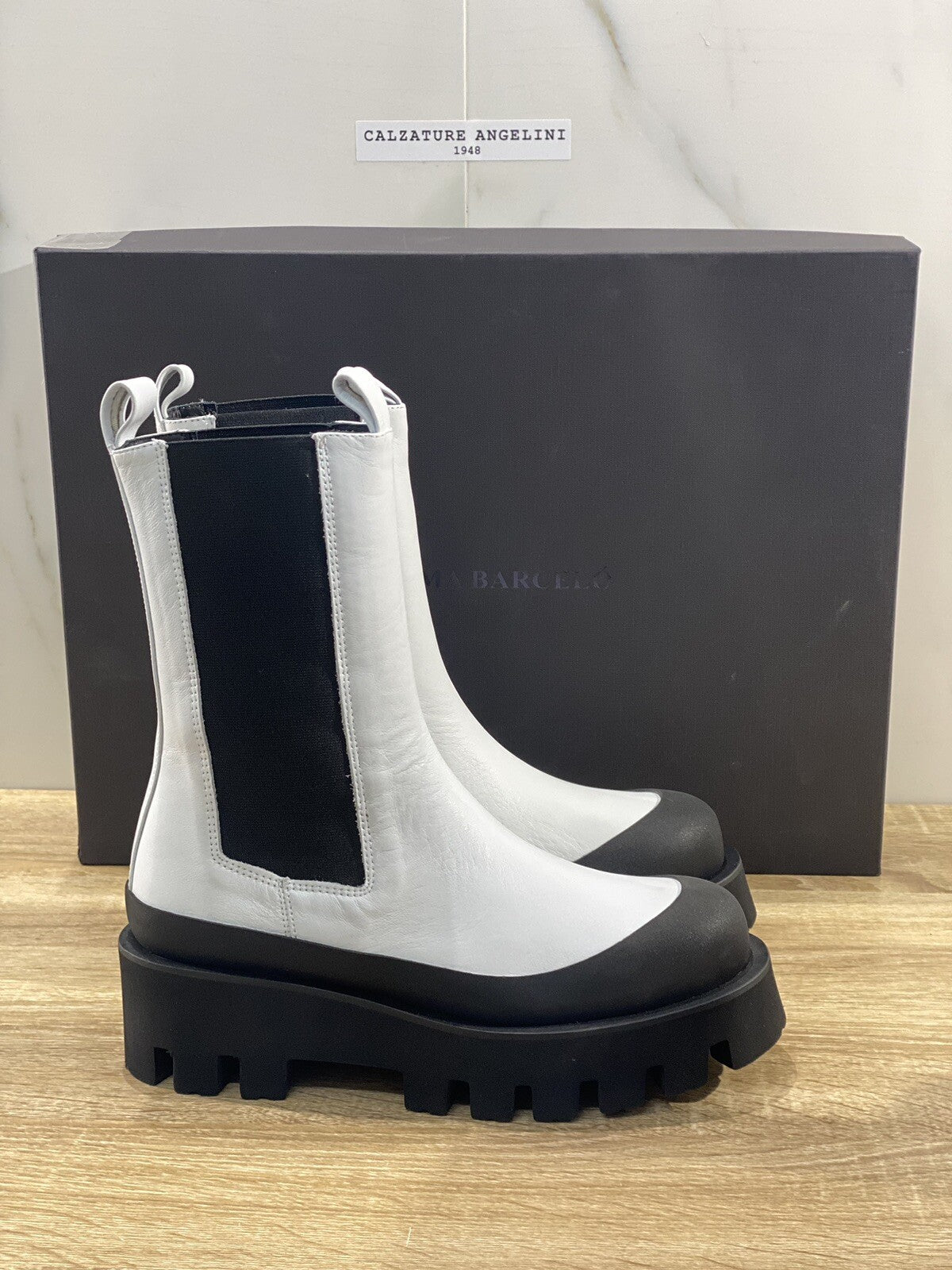 paloma BARCELO stivaletto donna charlotte pelle bianco nero combat boot 37