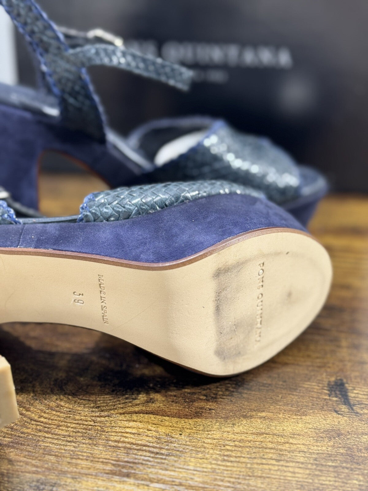 Pons Quintana Sandalo Donna Pelle Blu Con Tacco Handmade 39