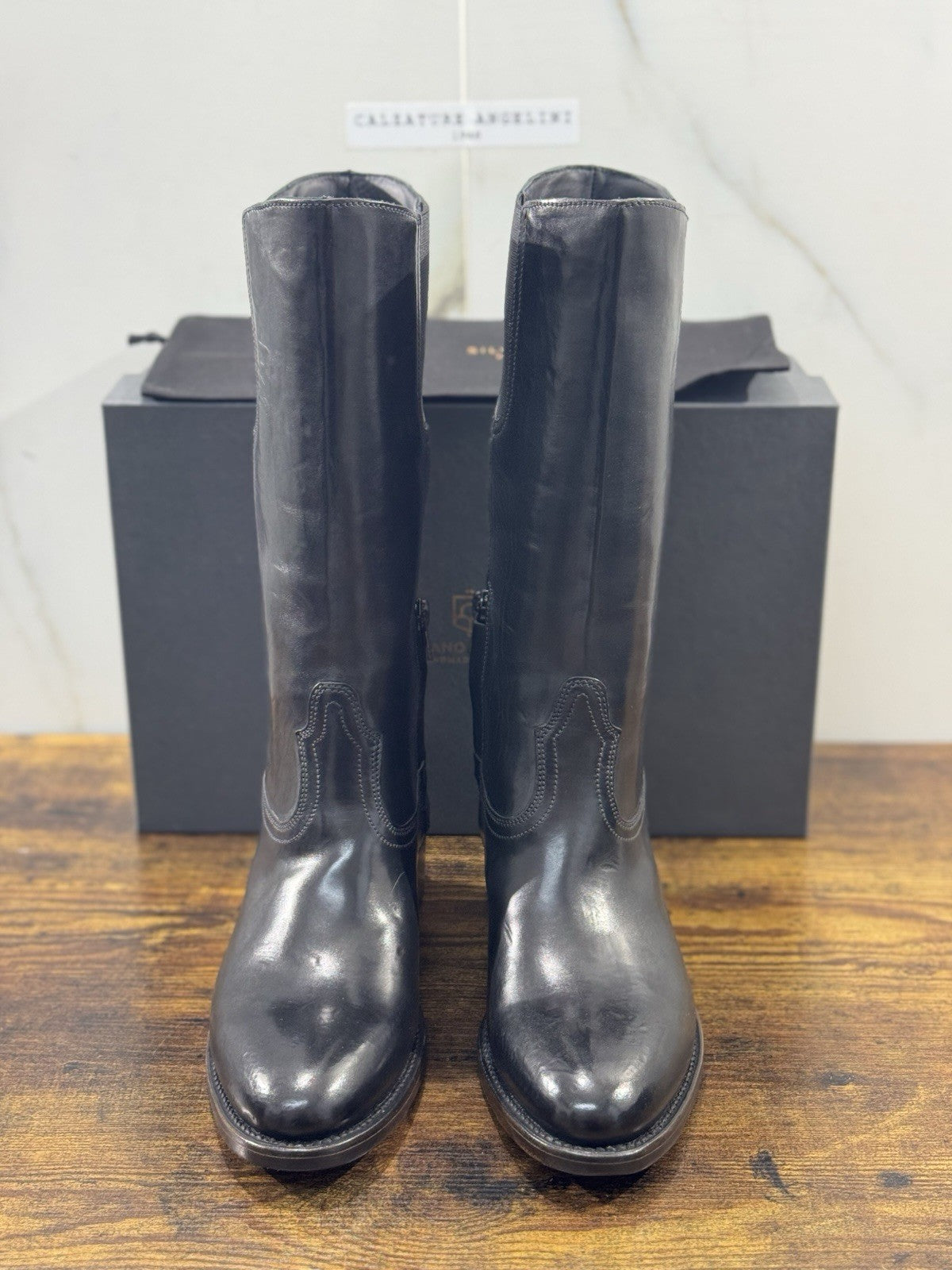 Silvano Sassetti Stivale Pelle Nero Luxury Handmade Donna 39