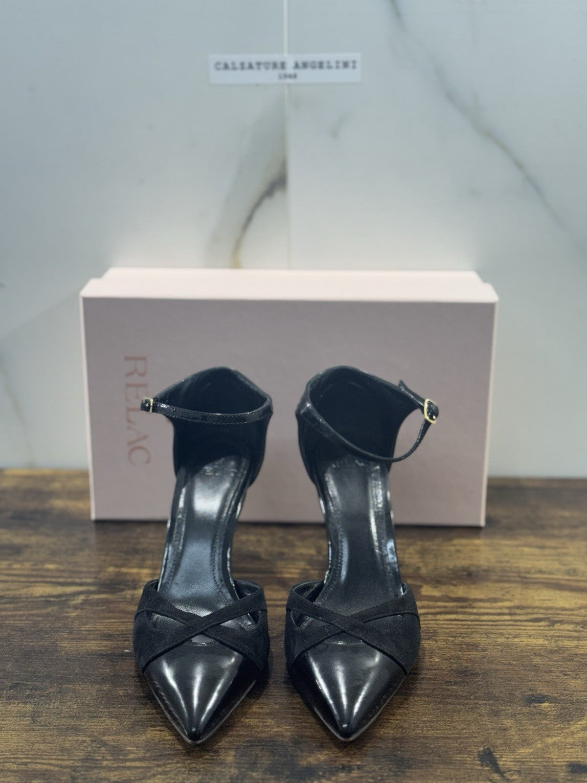 Relac Décolleté Sling Back Pelle Nero Luxury Made In Italy Donna 39