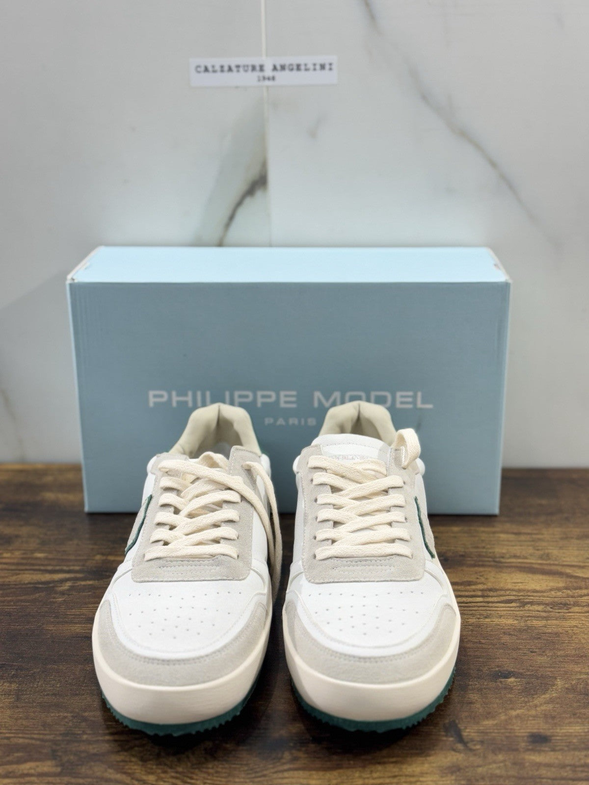Philippe Model Nice Low Men Sneaker Uomo Pelle E Suede Bianca Verde 42