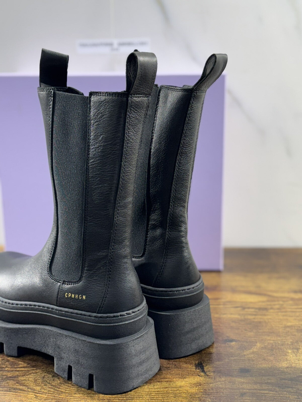 Copenhagen Chelsea Boot Combat Donna Pelle Waxed Nero Casual Boot 39