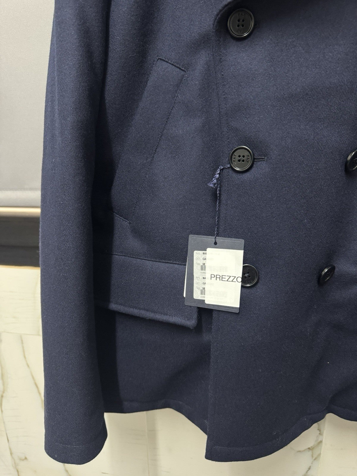 Fay Caban Doppio Petto Misto Cashmere Luxury Fay Coat Blu Uomo XL