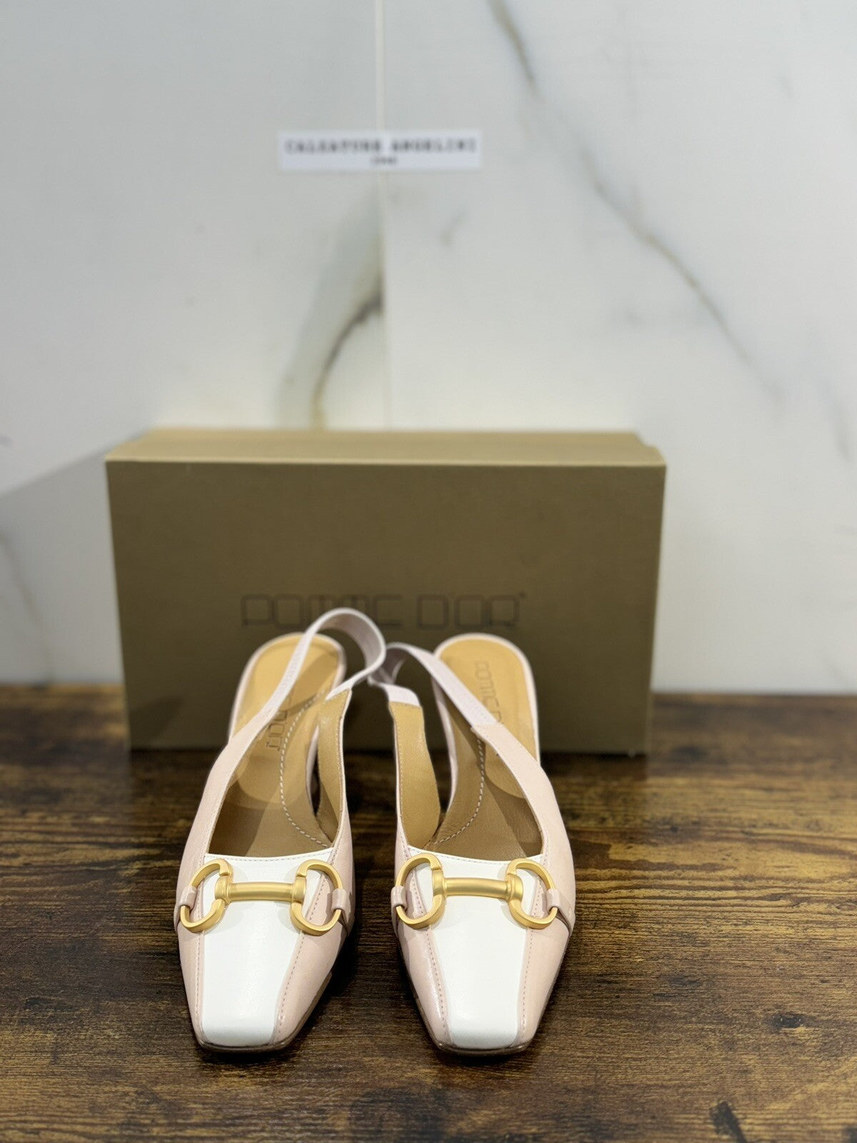 Pomme D’or Sling Back Donna Pelle Cipria Bianco Luxury Handmade Woman 37