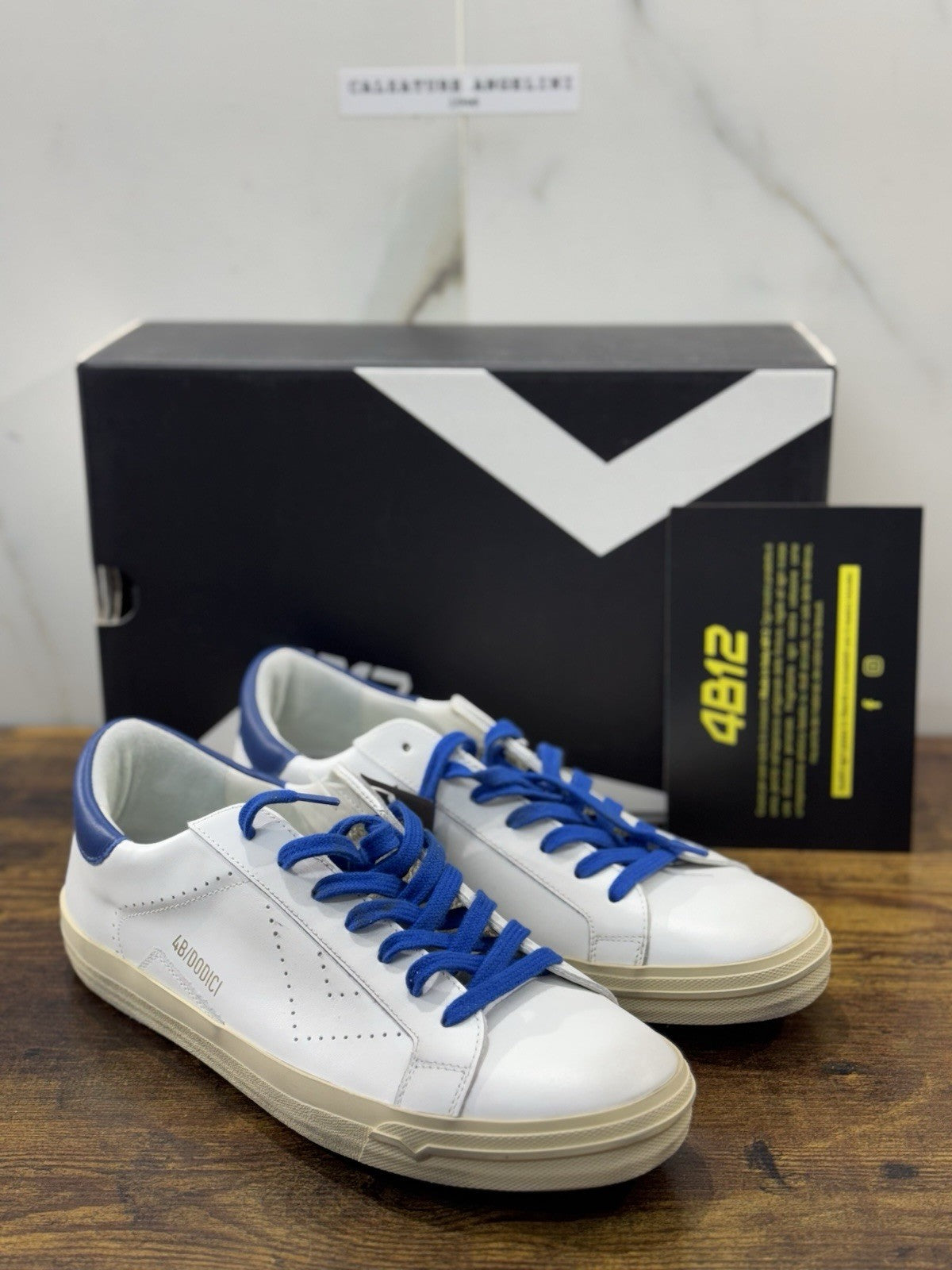 4B12 Sneaker Suprime Pelle Bianco Bluette Casual Uomo 40
