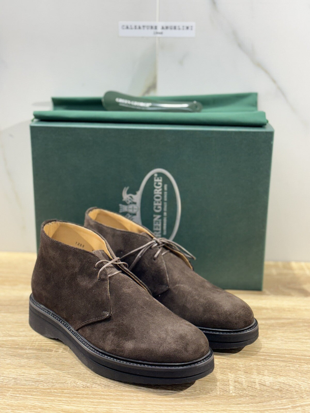 Green George Polacchino Suede Brown Luxury Handmade Men Boot Extra Light 39.5