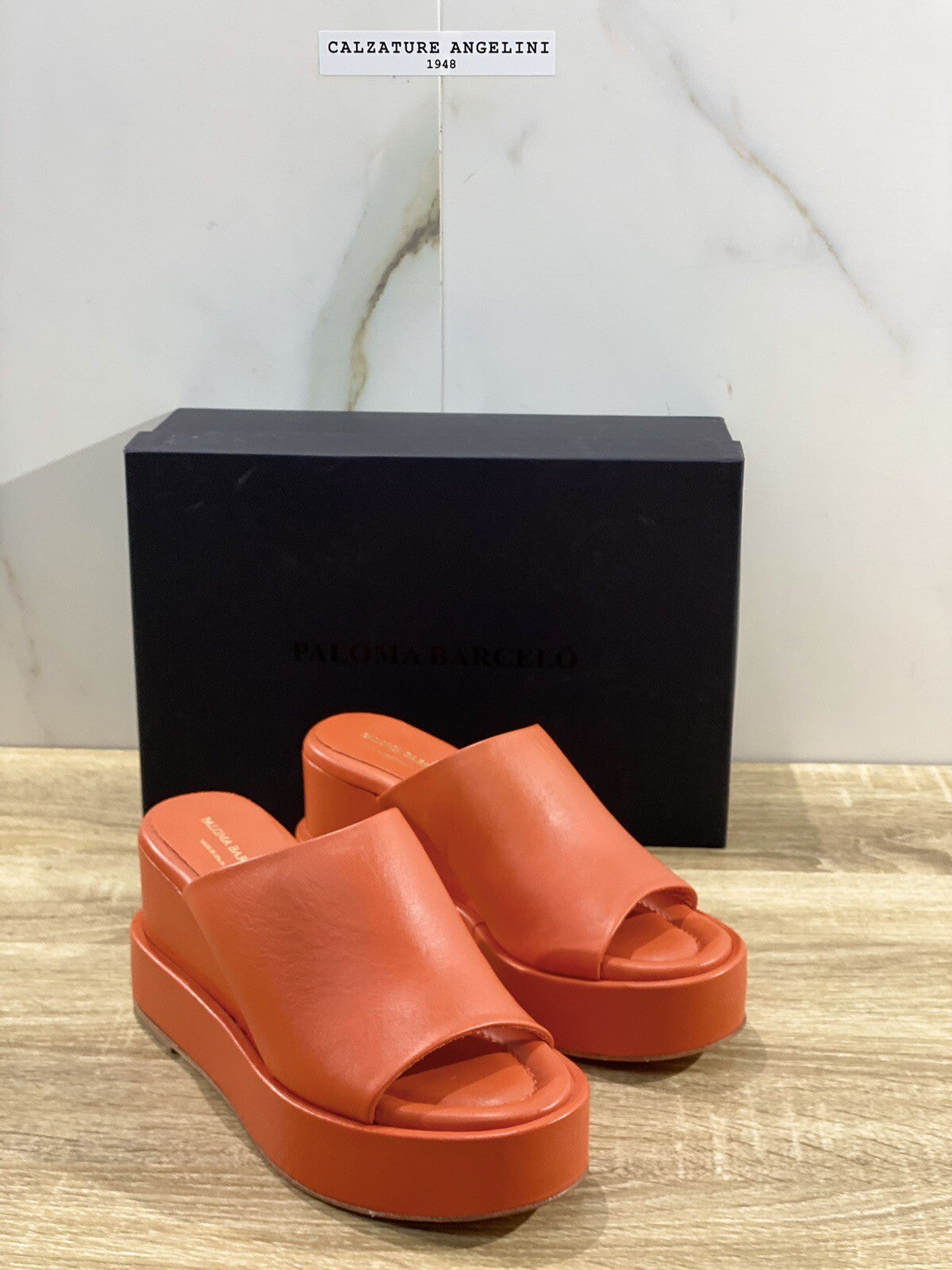 Paloma BARCELO’ Sandalo Donna Zeppa Marit In Pelle Orange Luxury Woman Sandal 39
