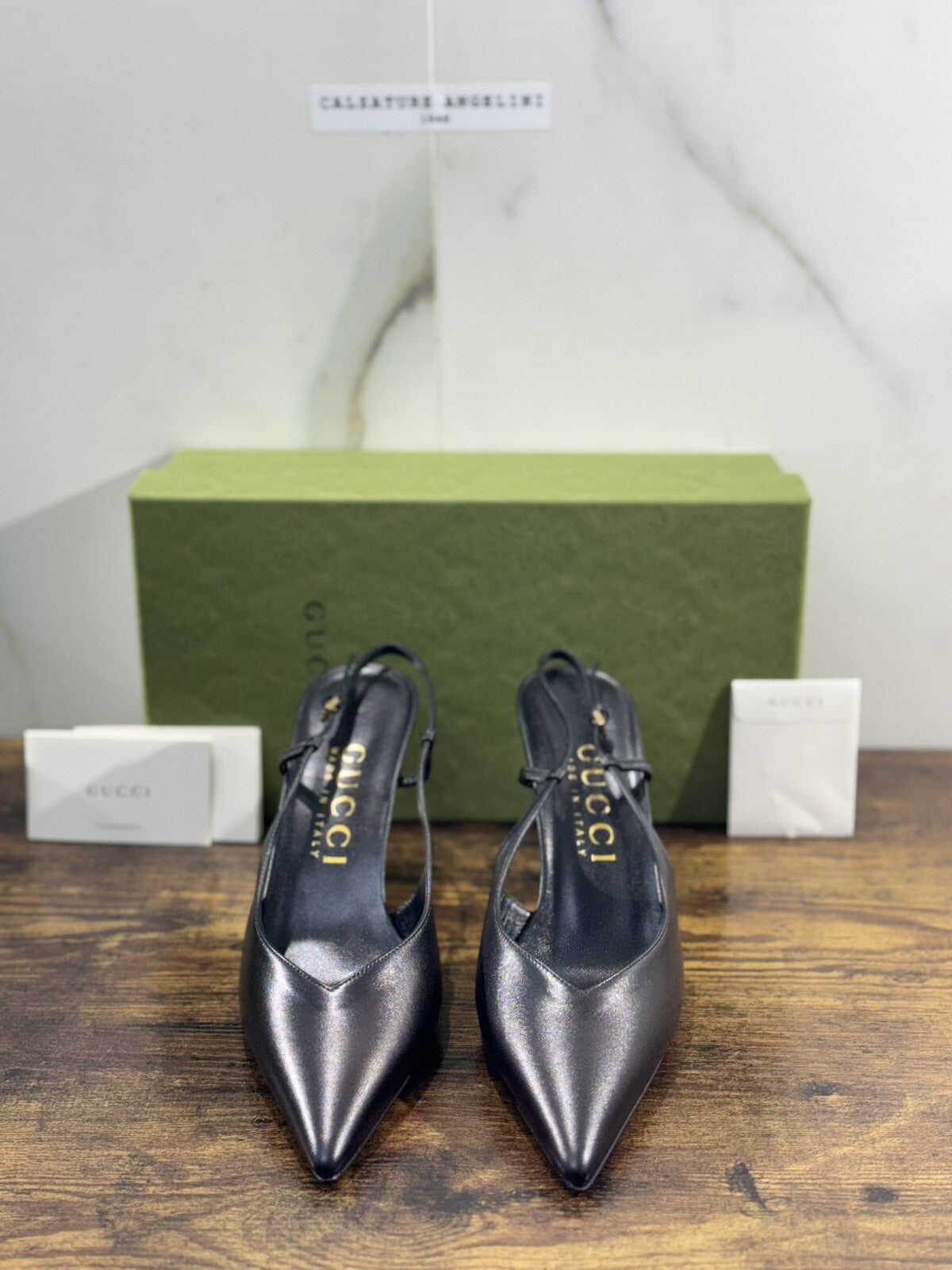 Gucci Pumps Slingback Donna Pelle Nera Luxury Woman Gucci Shoes Con Tacco 36