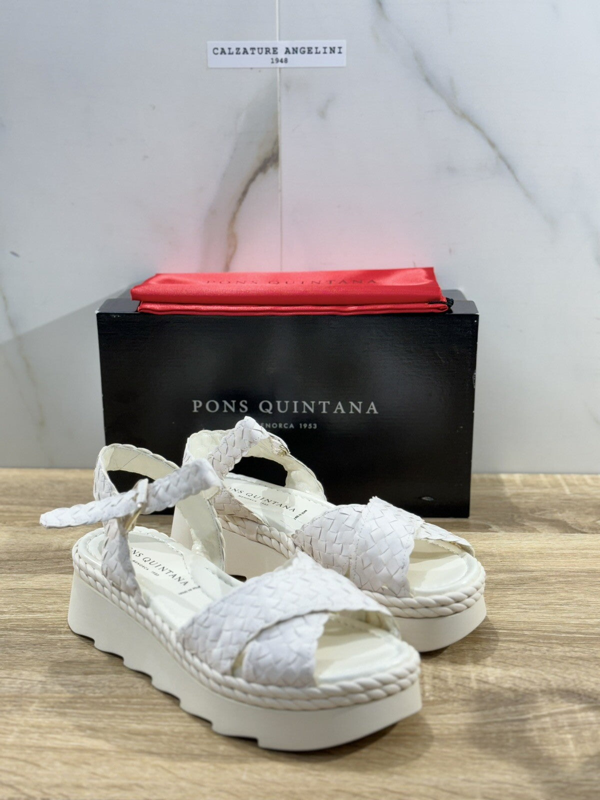Pons Quintana Sandalo Donna Alexia Pelle Bianco Handmade Zeppa 40