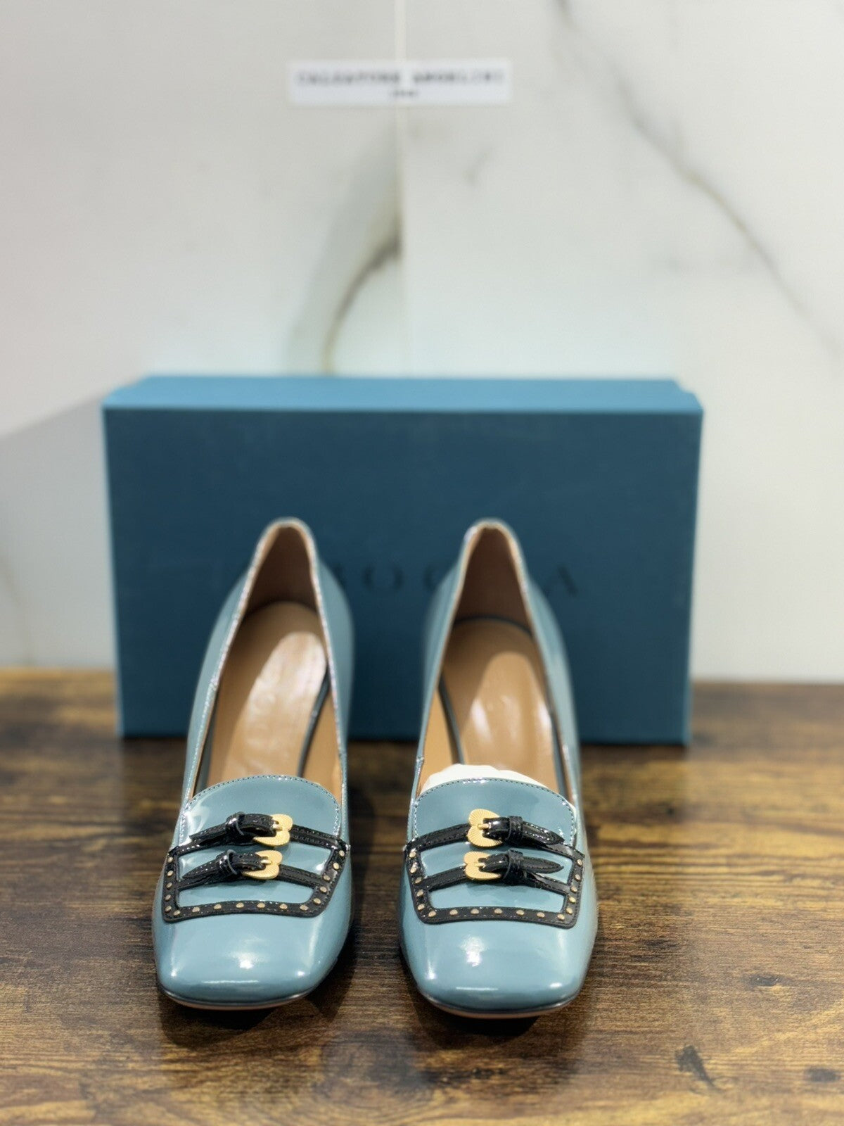A.Bocca Two For Love Mocassino Donna Pelle Cielo Tacco Luxury Handmade 39