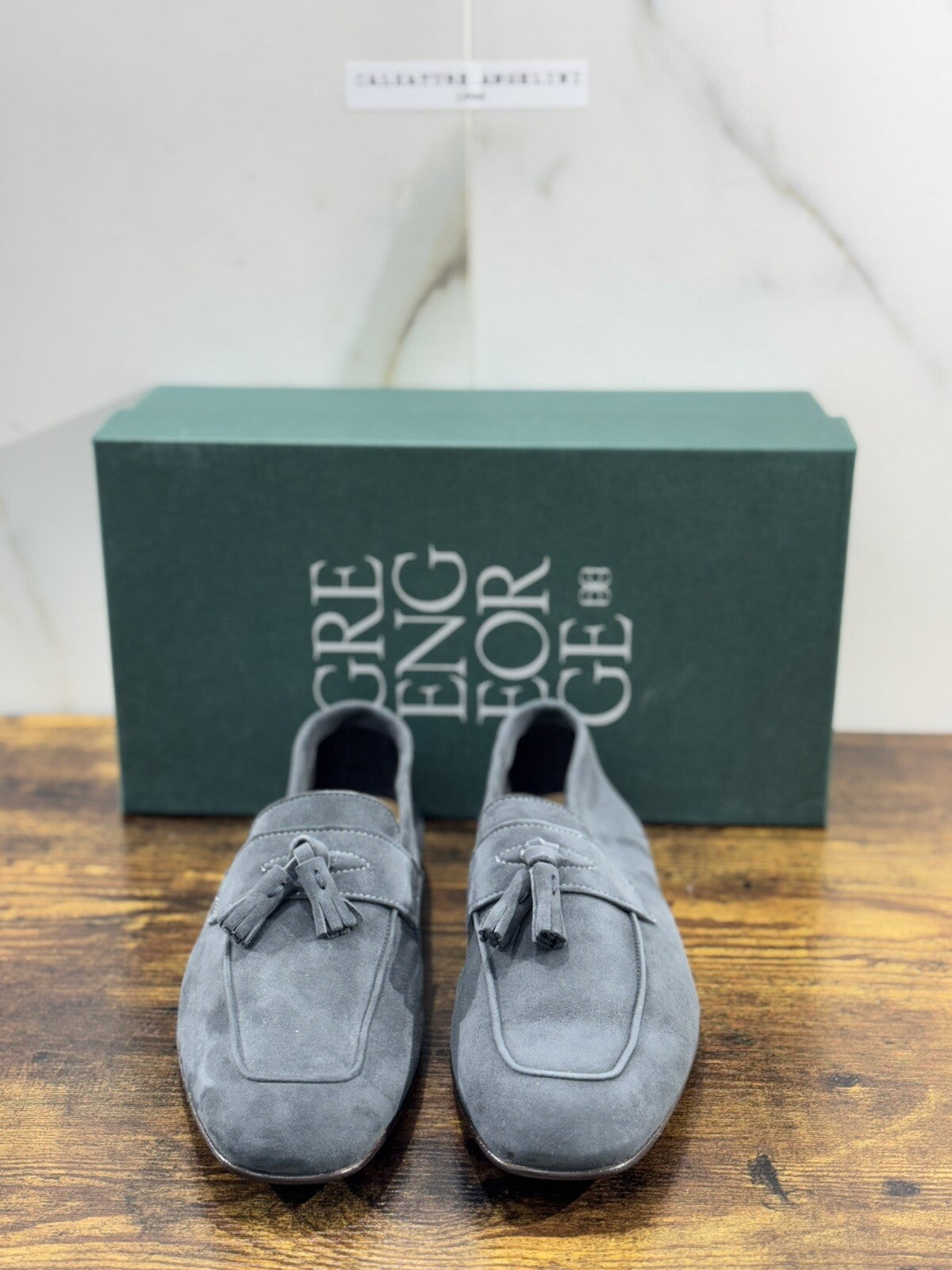 Green George Scarpa Uomo Mocassino Nappe Pelle Suede Blu Luxury Handmade 40
