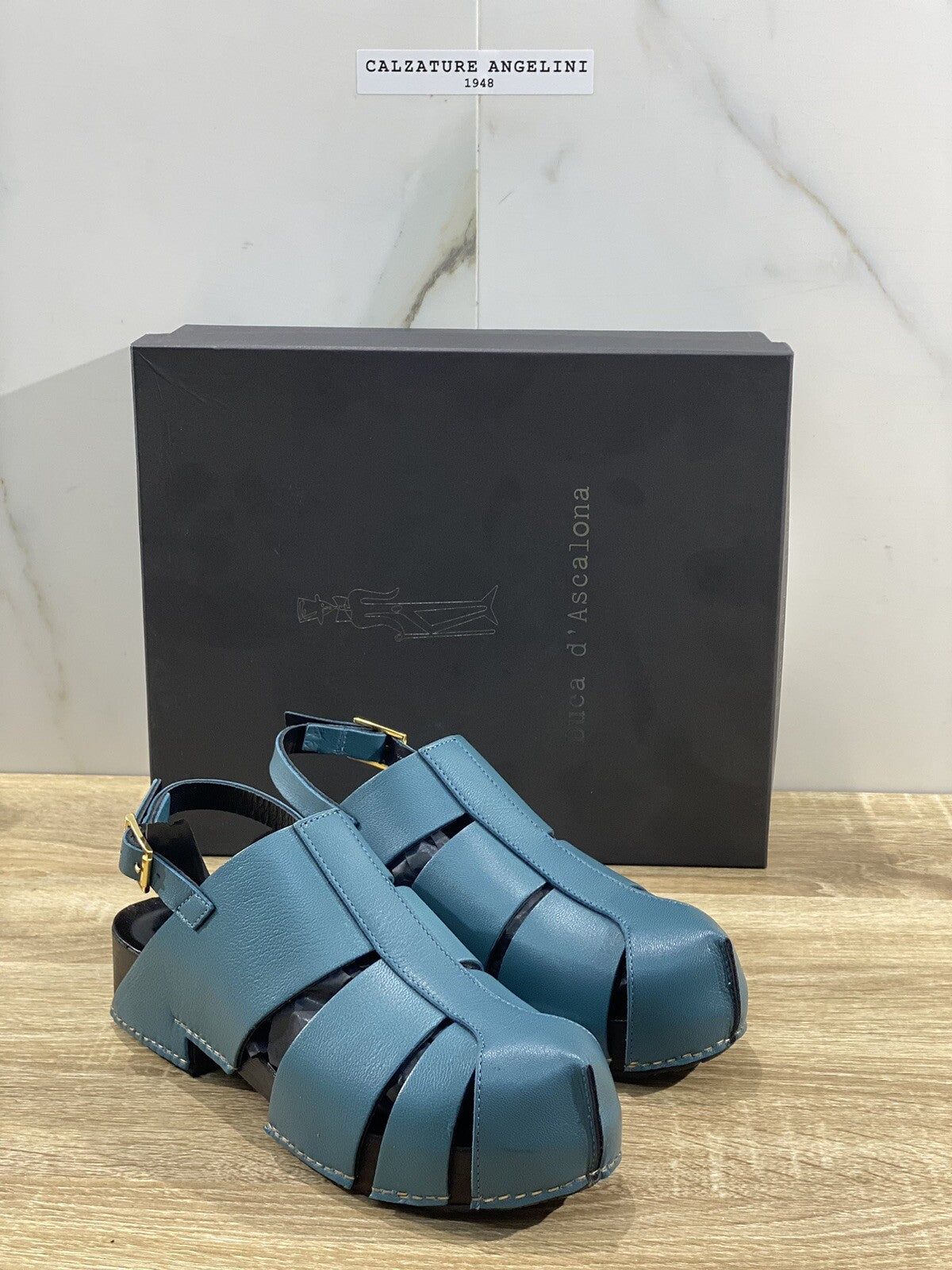 Duca D’ascalona Zoccolo Nettie Donna Fatto A Mano Vero Legno Pelle Turchese 39