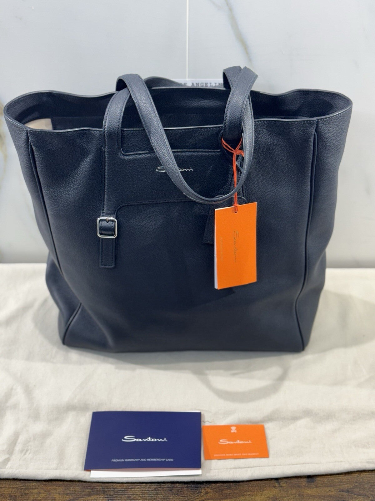 Borsa Santoni Donna Maxy Shopping In Pelle Blu Luxury Woman Bag Santoni