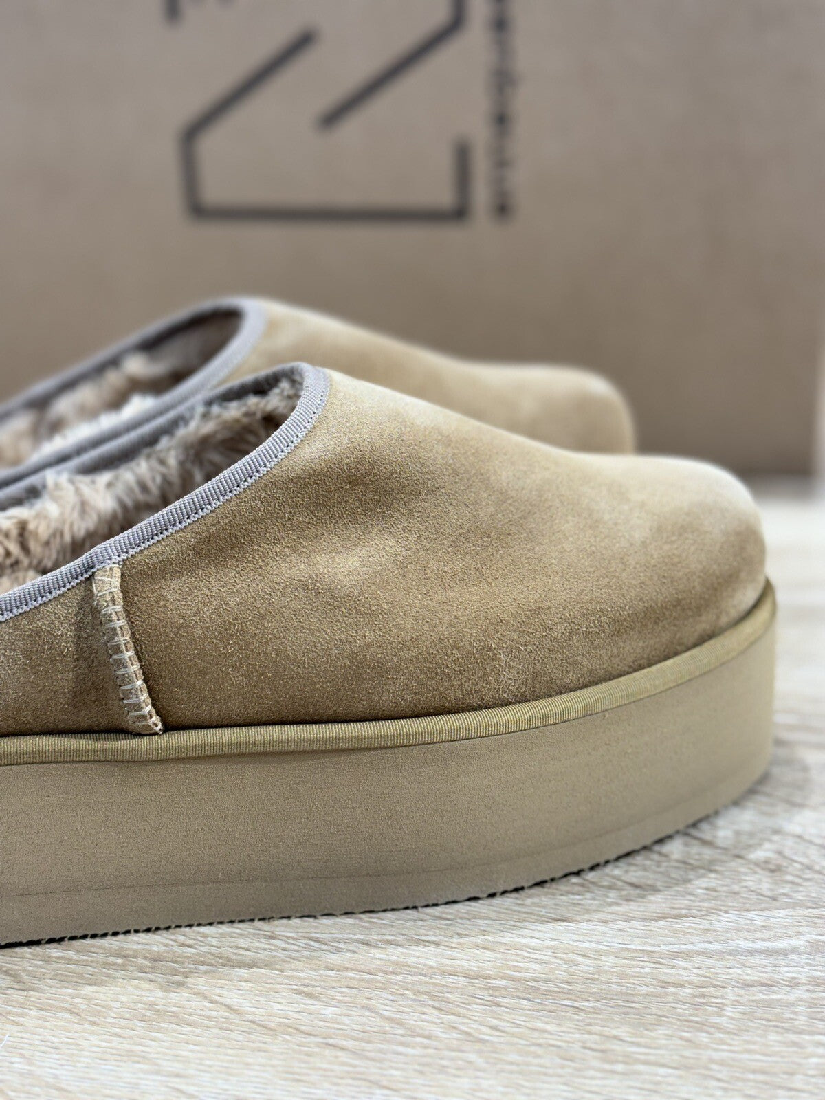 Ennequadro Sabot Donna Platform Suede Cuoio Fur Extralight Winter Slipper 37