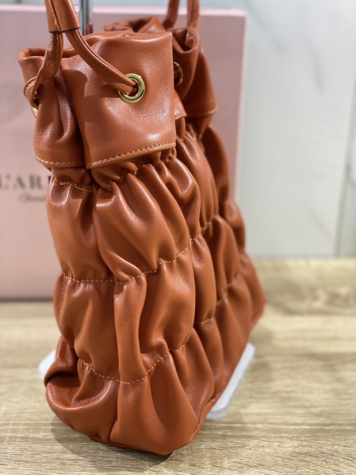 L’arianna Borsa donna in pelle Mattone secchiello made in italy pelle