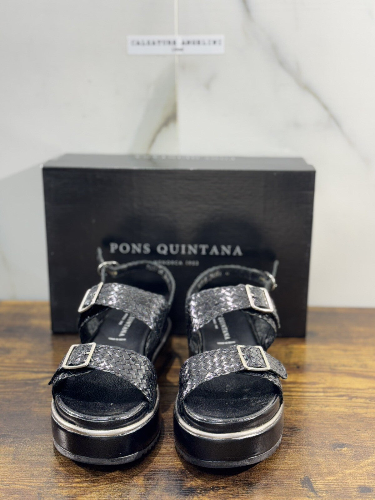 Pons Quintana Sandalo Donna Maika Pelle Nero Handmade Zeppa 40