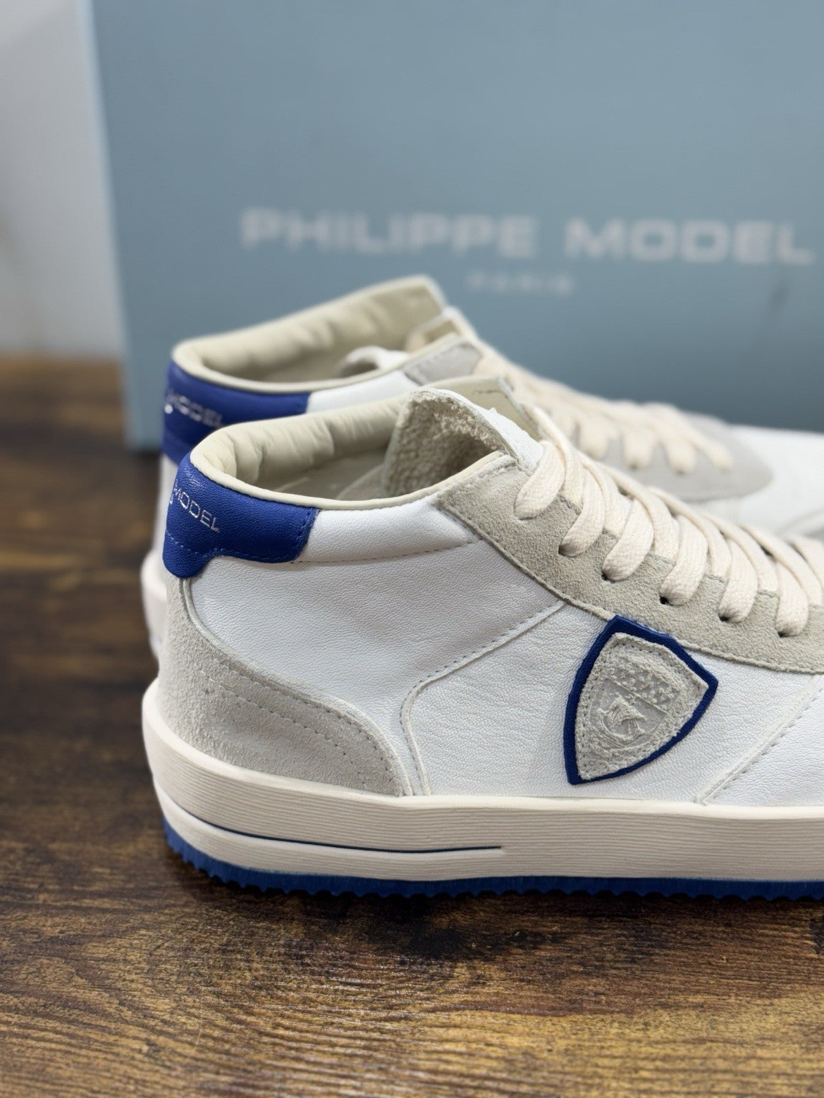 Philippe Model Nice Mid Men Sneaker Uomo Pelle E Suede Blu Bianco 45
