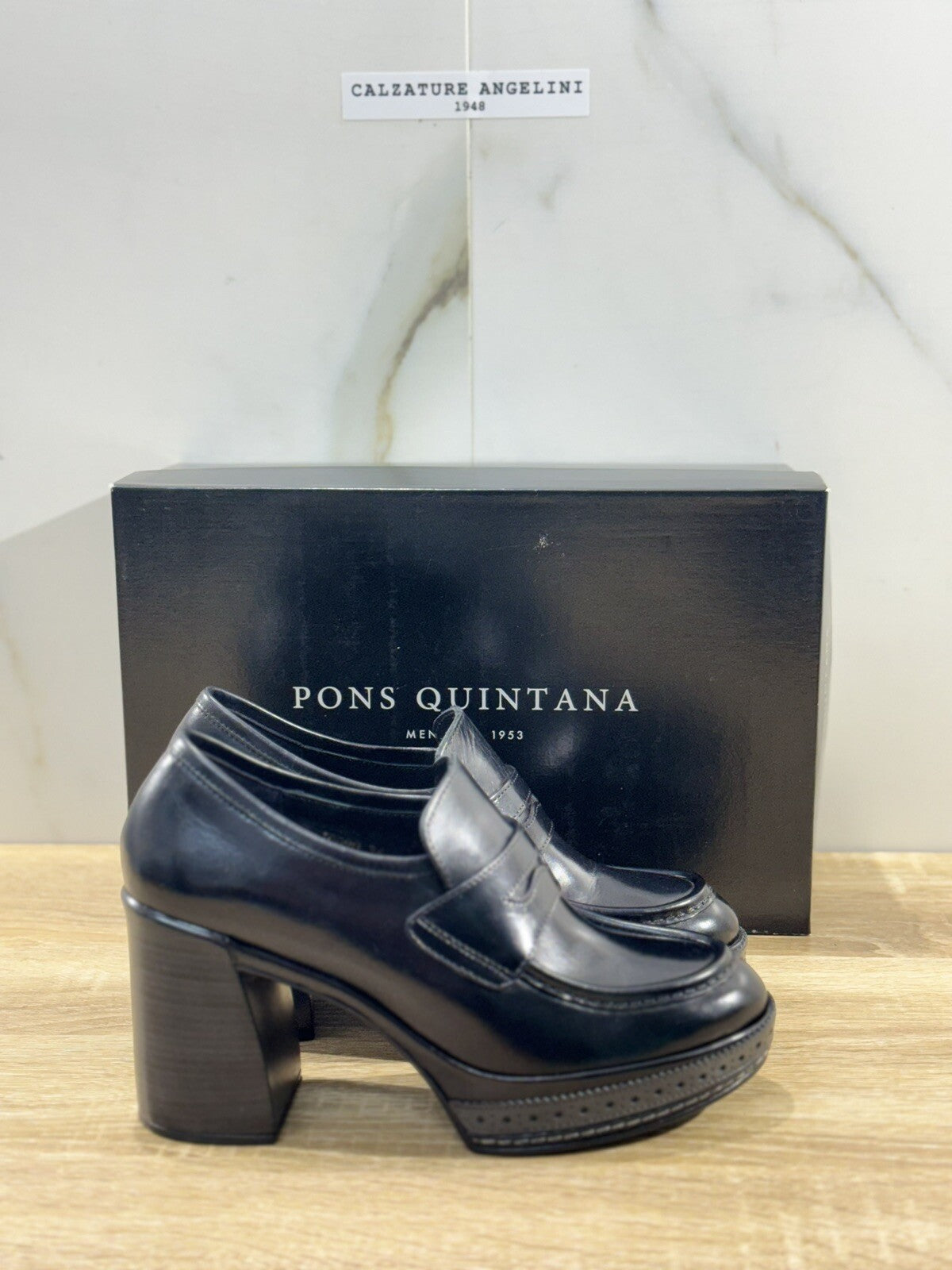 Pons Quintana Mocassino Donna Pelle Nero Con Tacco Casual Loafer 40