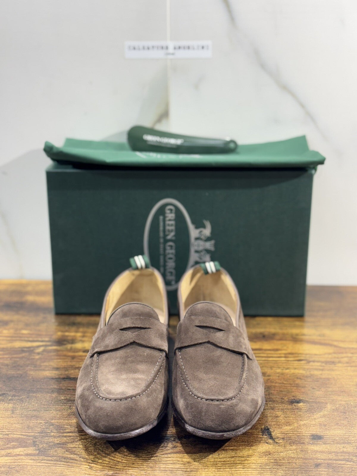 Green George Mocassino Uomo Suede Testa Moro Luxury Handmade Men 40