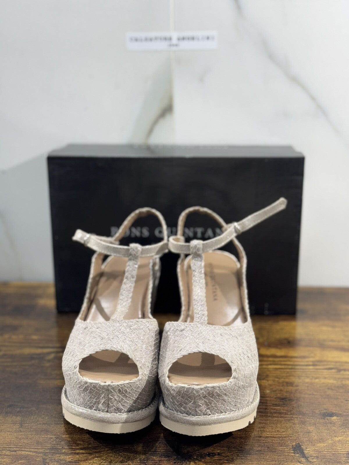 Pons Quintana Sandalo Donna Pelle Sasso Handmade Zeppa 40