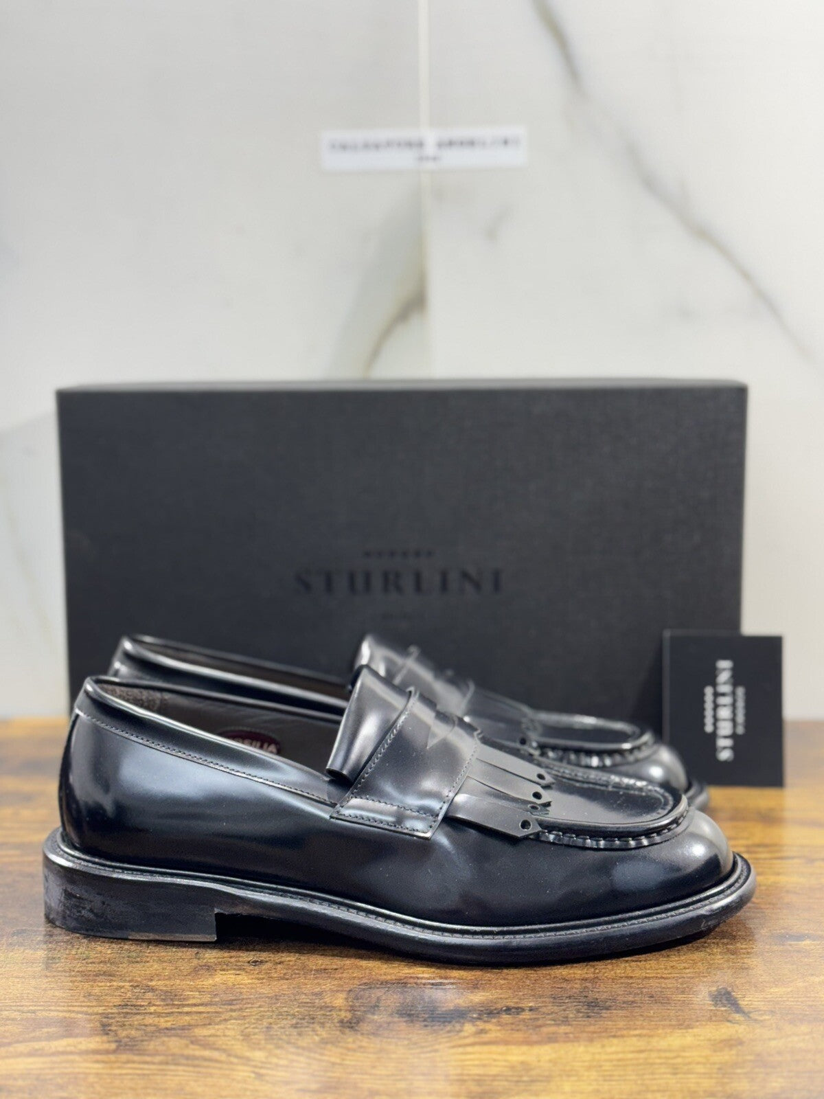Sturlini Firenze Mocassino Uomo Pelle Nero Luxury Craftmanship Men Handmade 40