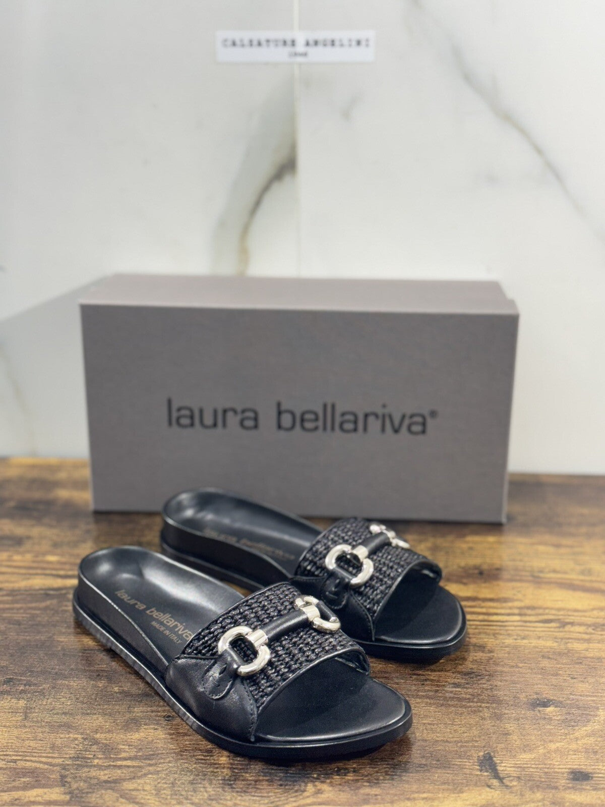 Laura Bellariva Sandalo Donna In Pelle Nera Made In Italy 37